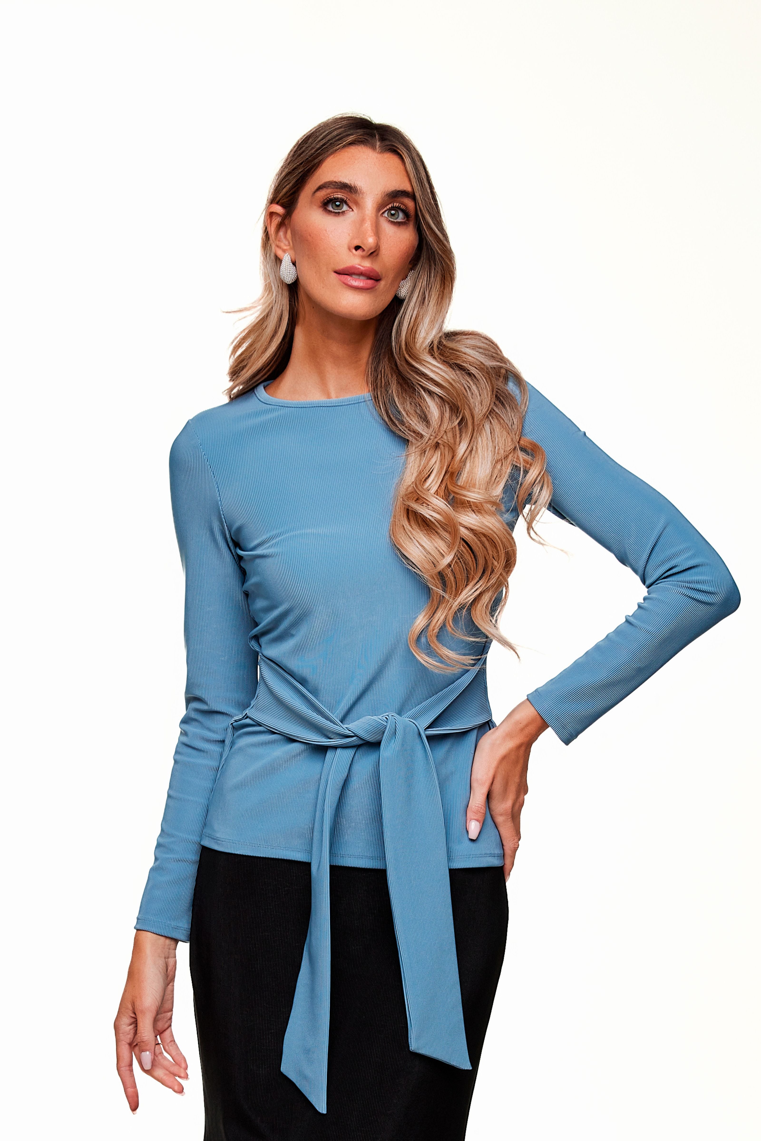 AMBER WAIST TIE TOP - Blue - Olivvi World