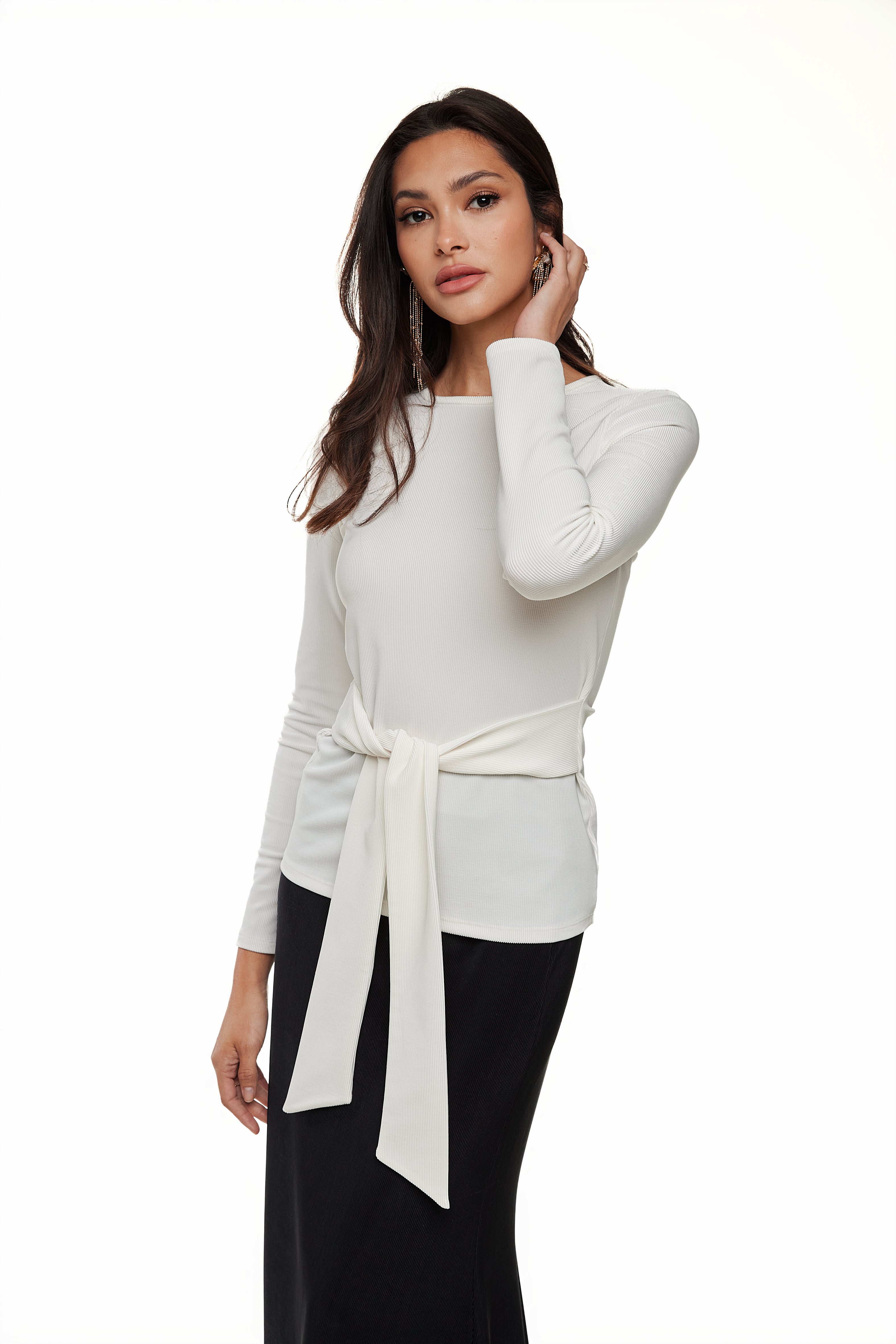 AMBER WAIST TIE TOP - Ivory - Olivvi World