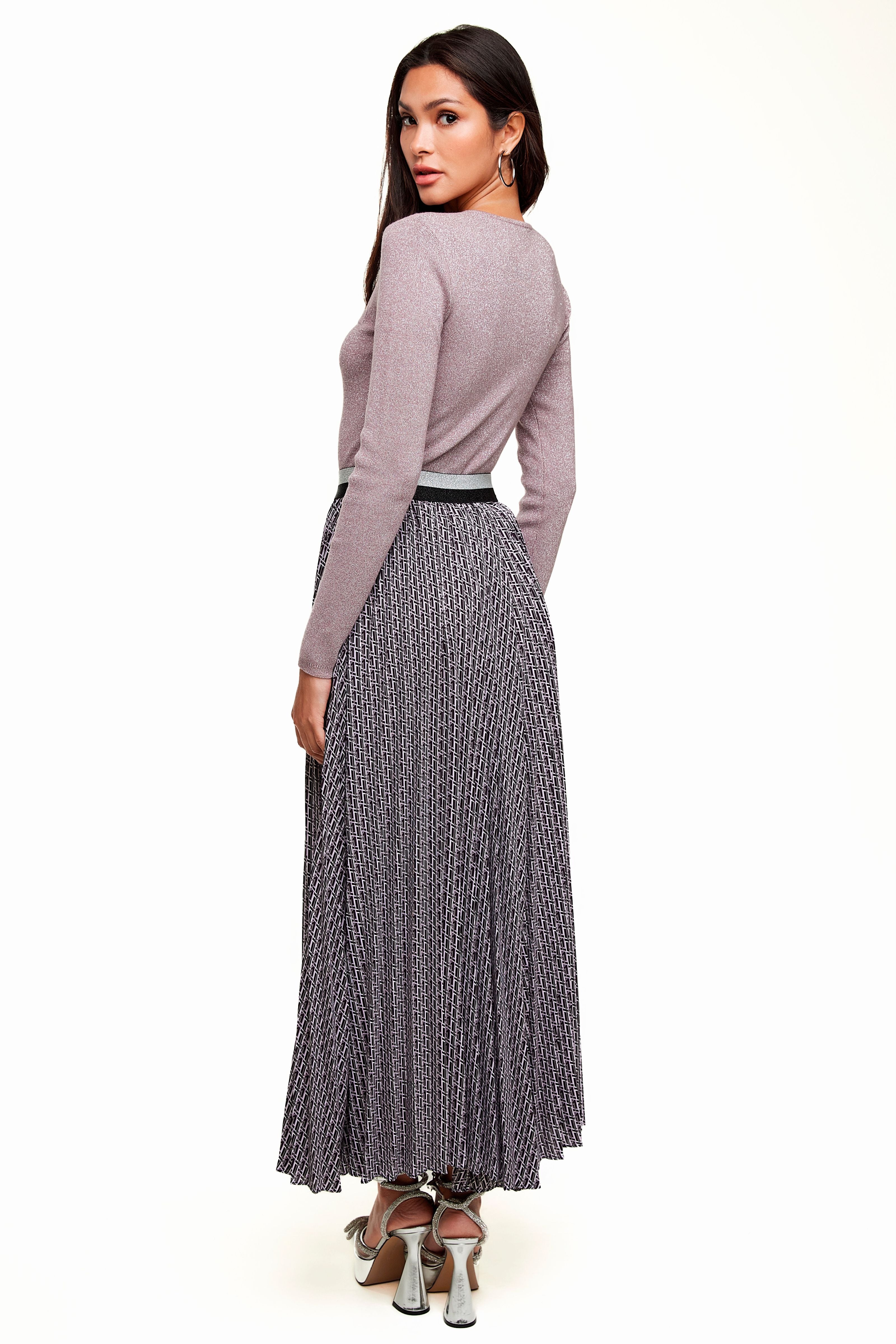 Elastic Waist Pleated Maxi Skirt, Black/Purple – Olivvi World