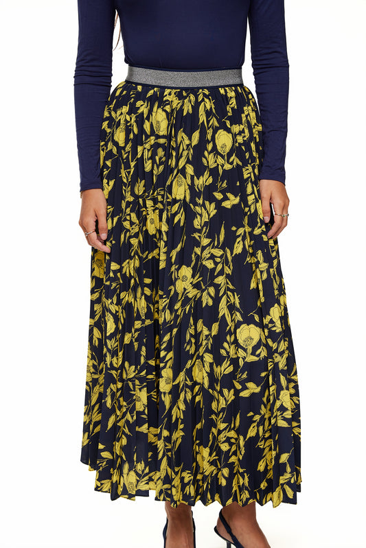 Elastic Waist Pleated Maxi Skirt, Yellow/Navy – Olivvi World