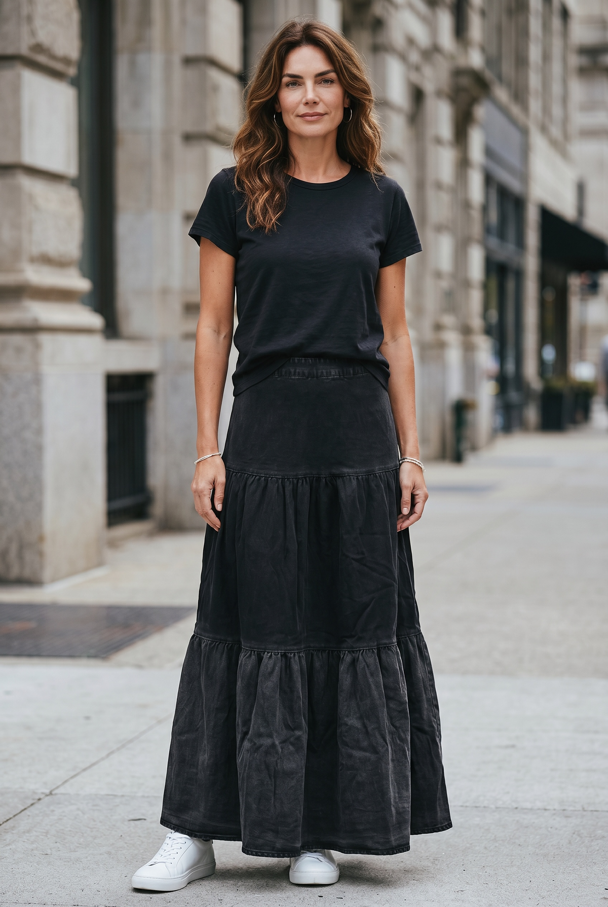 Everly Tiered Stretch Denim Skirt