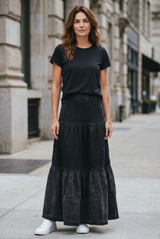 Everly Tiered Stretch Denim Skirt