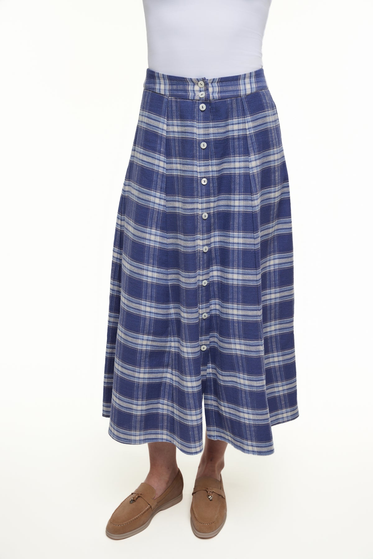 PLAID MIDI SKIRT - Blue Plaid - Olivvi World