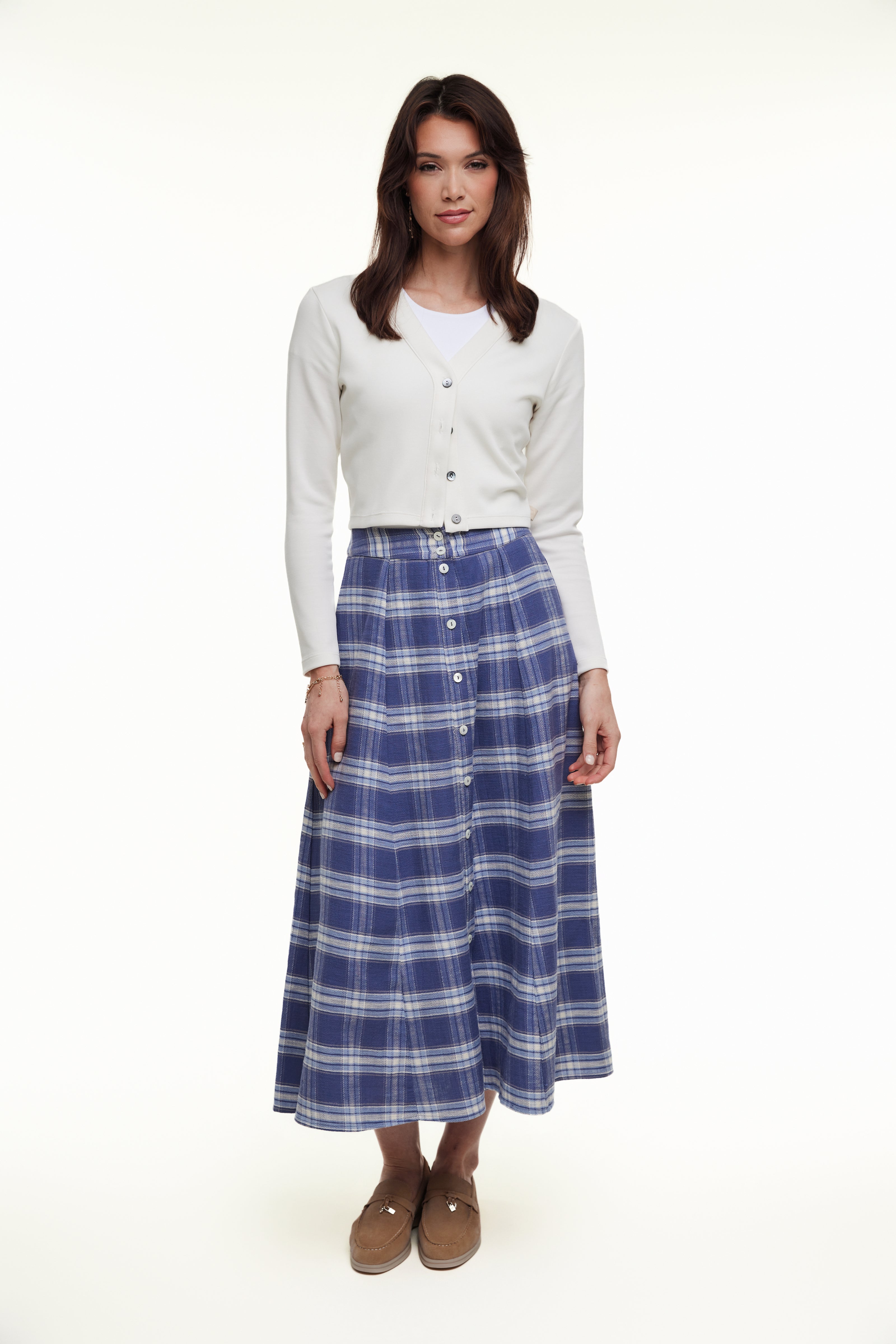 PLAID MIDI SKIRT - Blue Plaid - Olivvi World