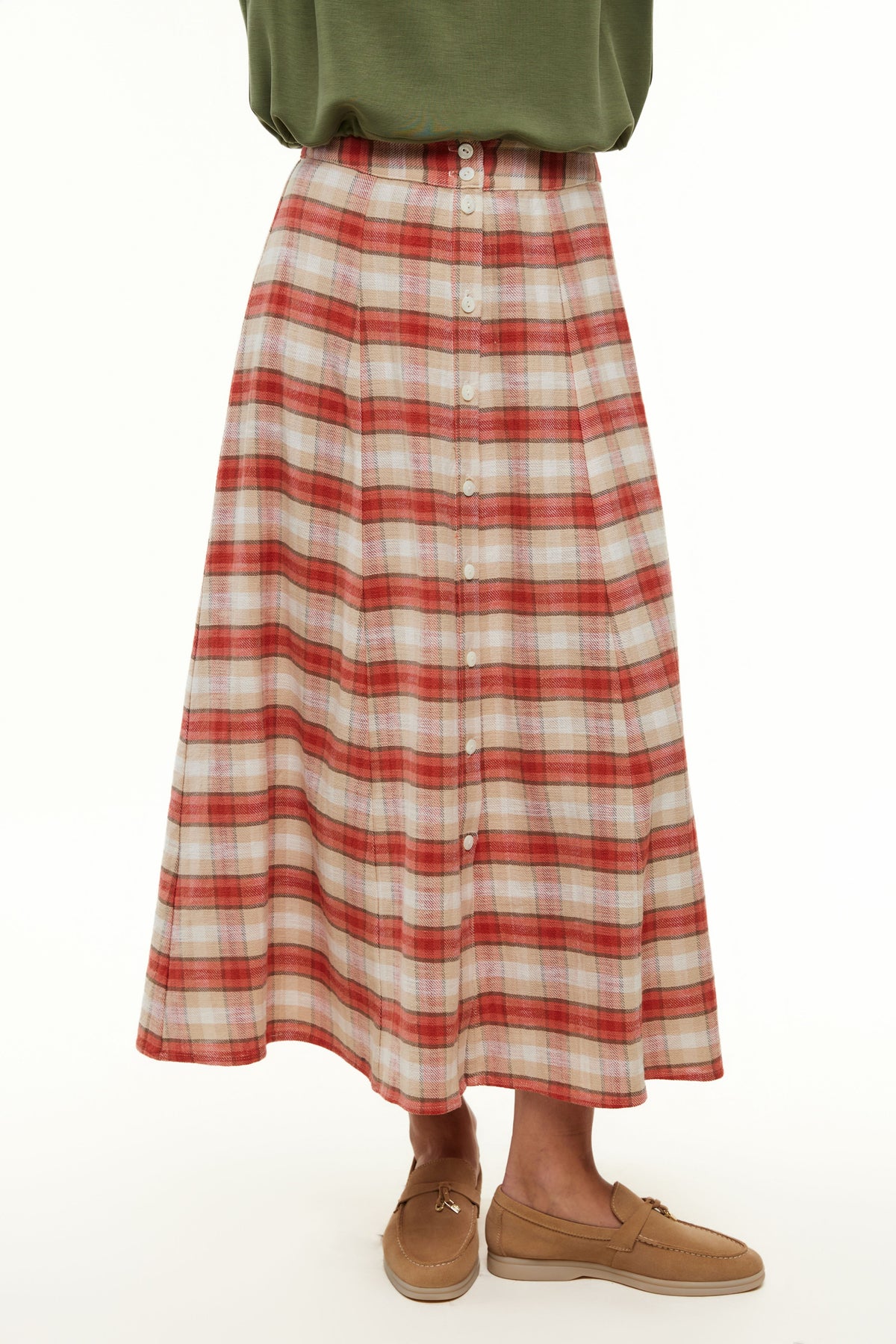 PLAID MIDI SKIRT - Orange Plaid - Olivvi World