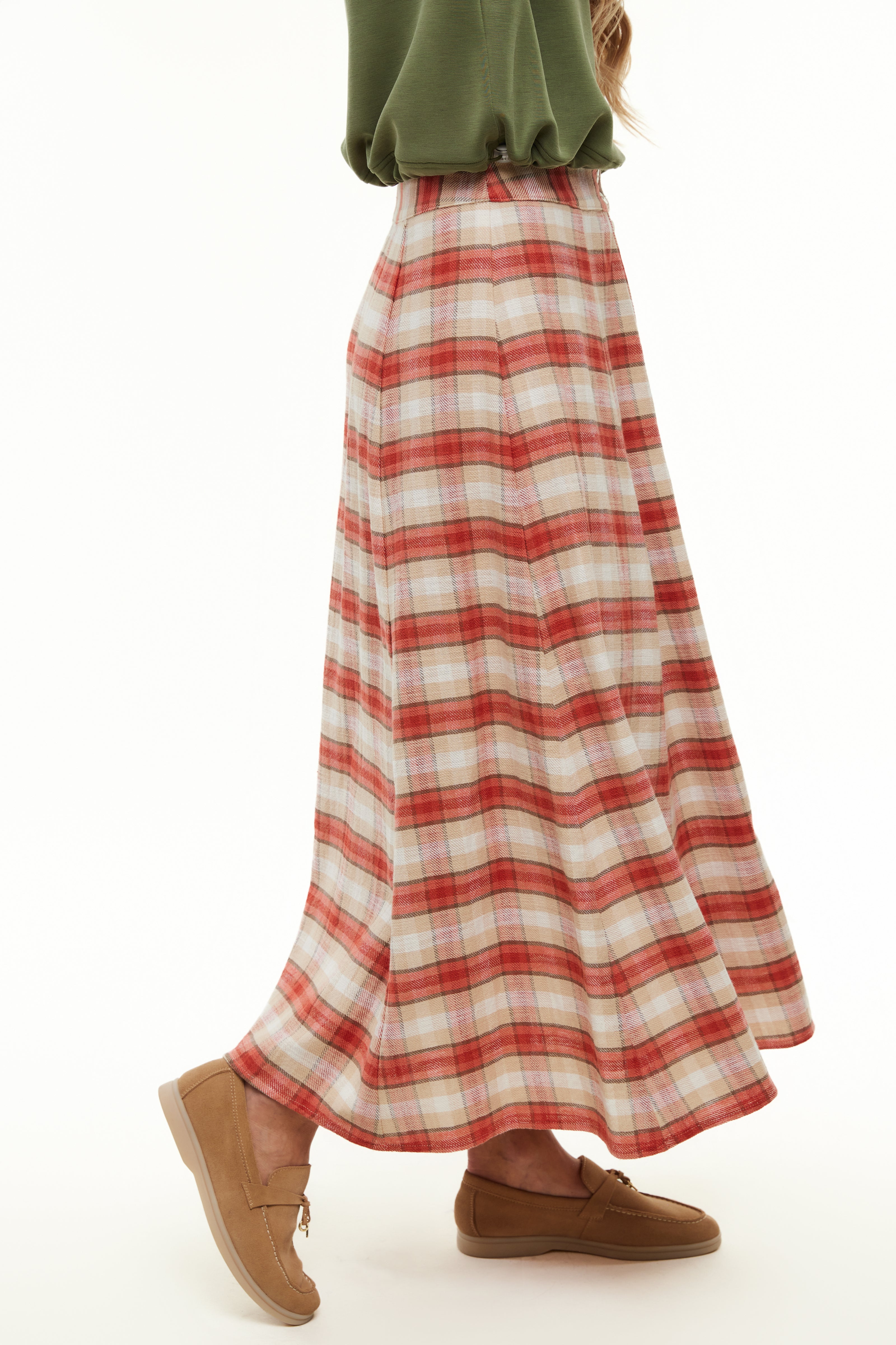 PLAID MIDI SKIRT - Orange Plaid - Olivvi World