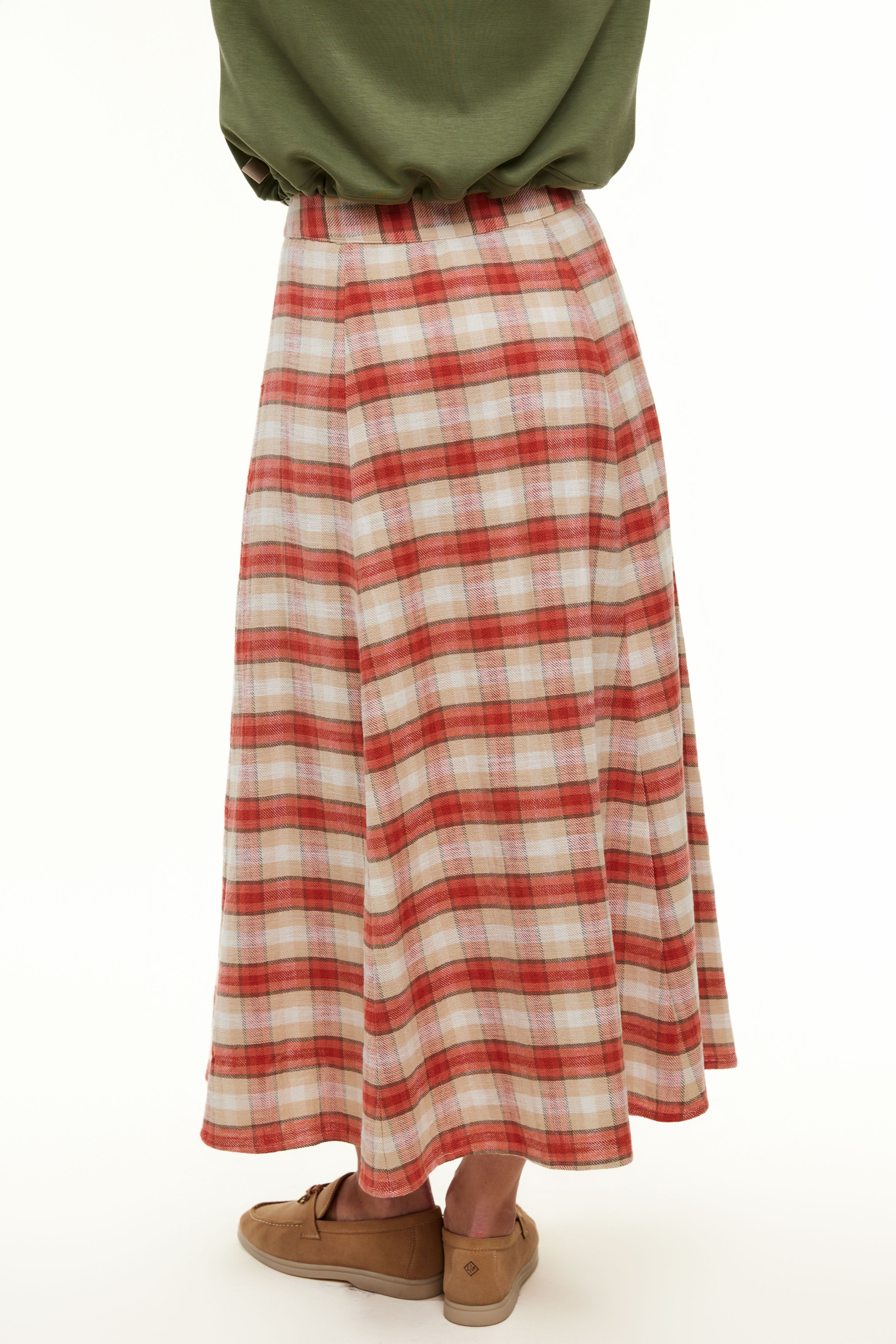 PLAID MIDI SKIRT - Orange Plaid - Olivvi World