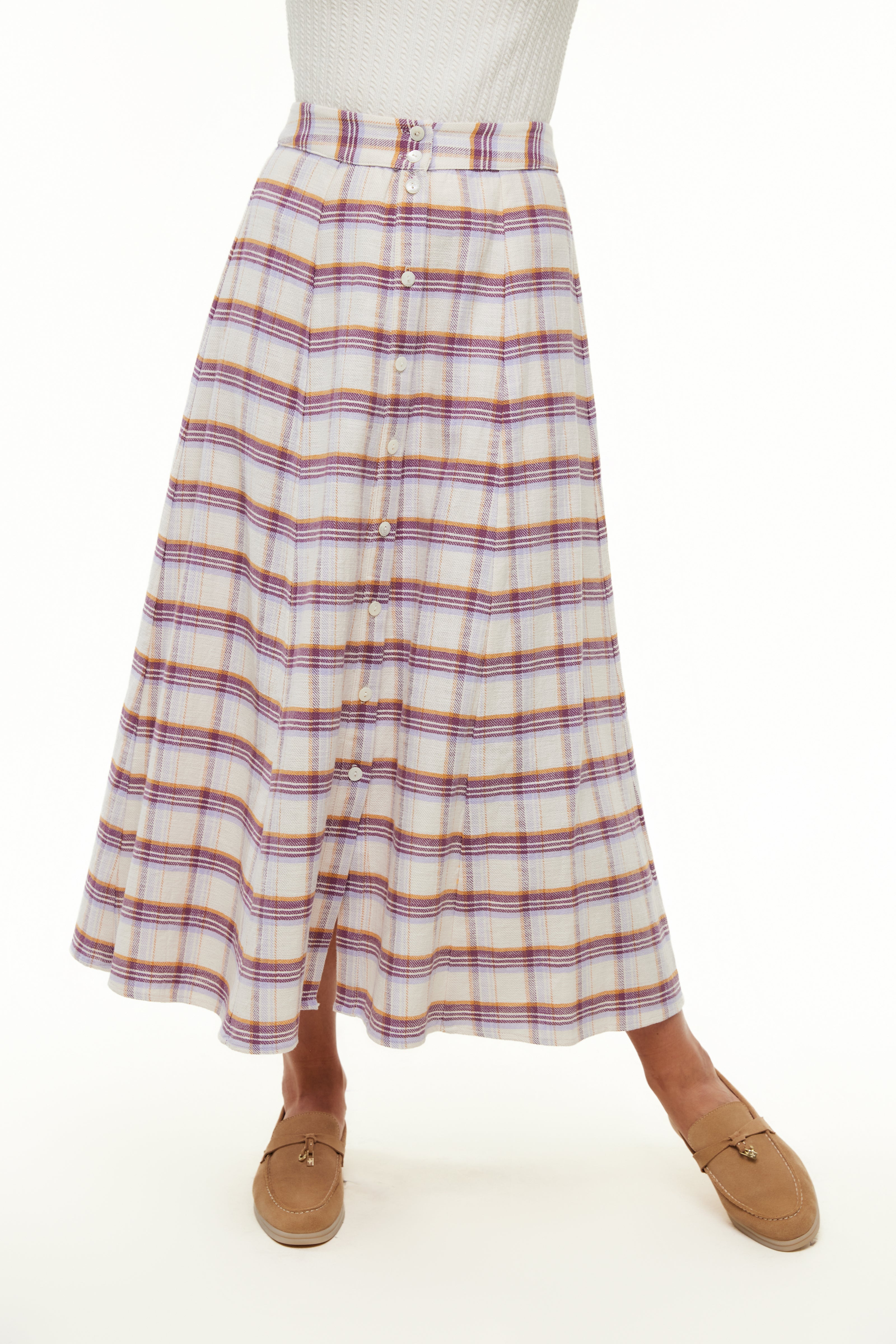 PLAID MIDI SKIRT - Purple Plaid - Olivvi World