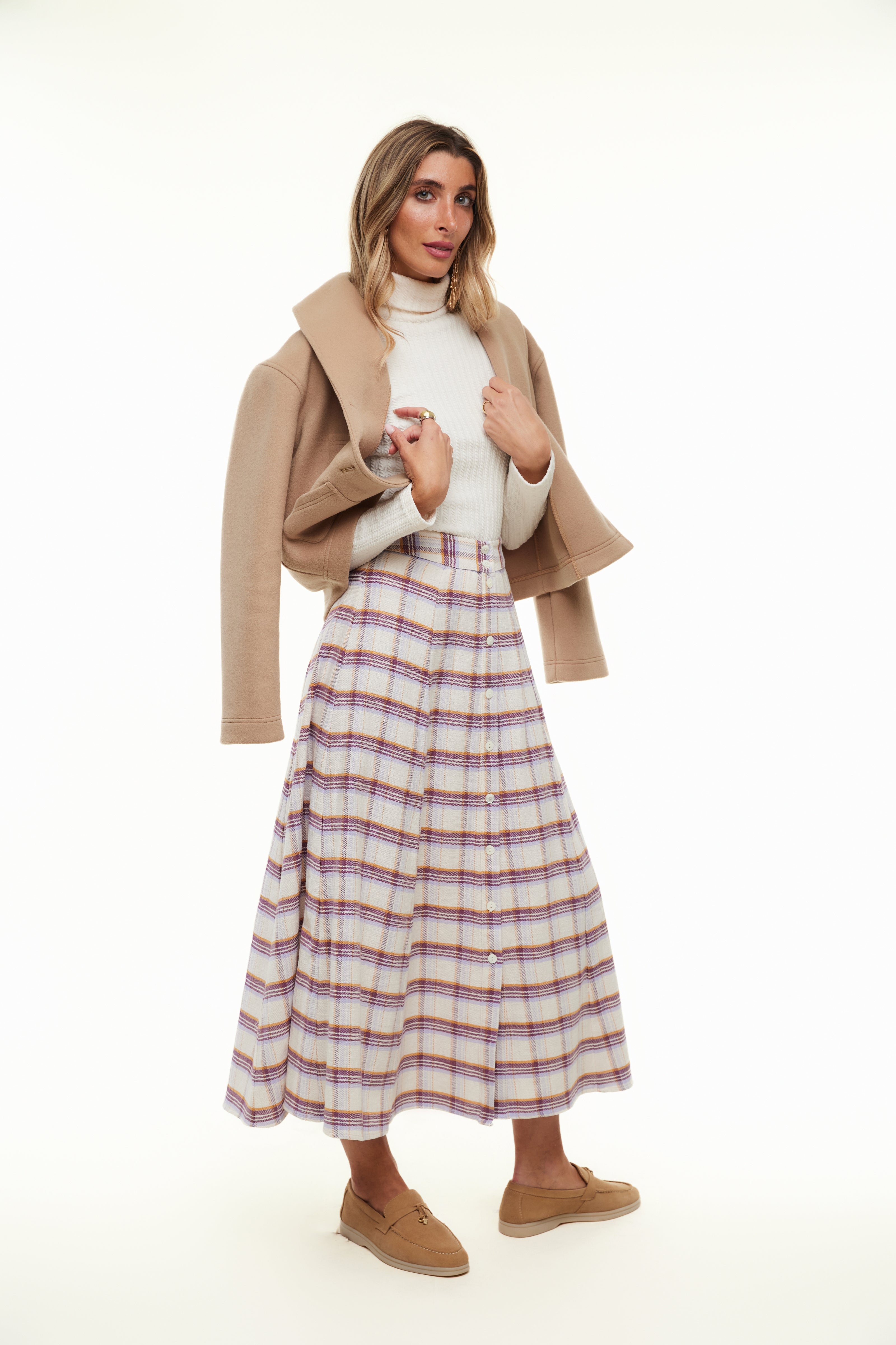 PLAID MIDI SKIRT - Purple Plaid - Olivvi World