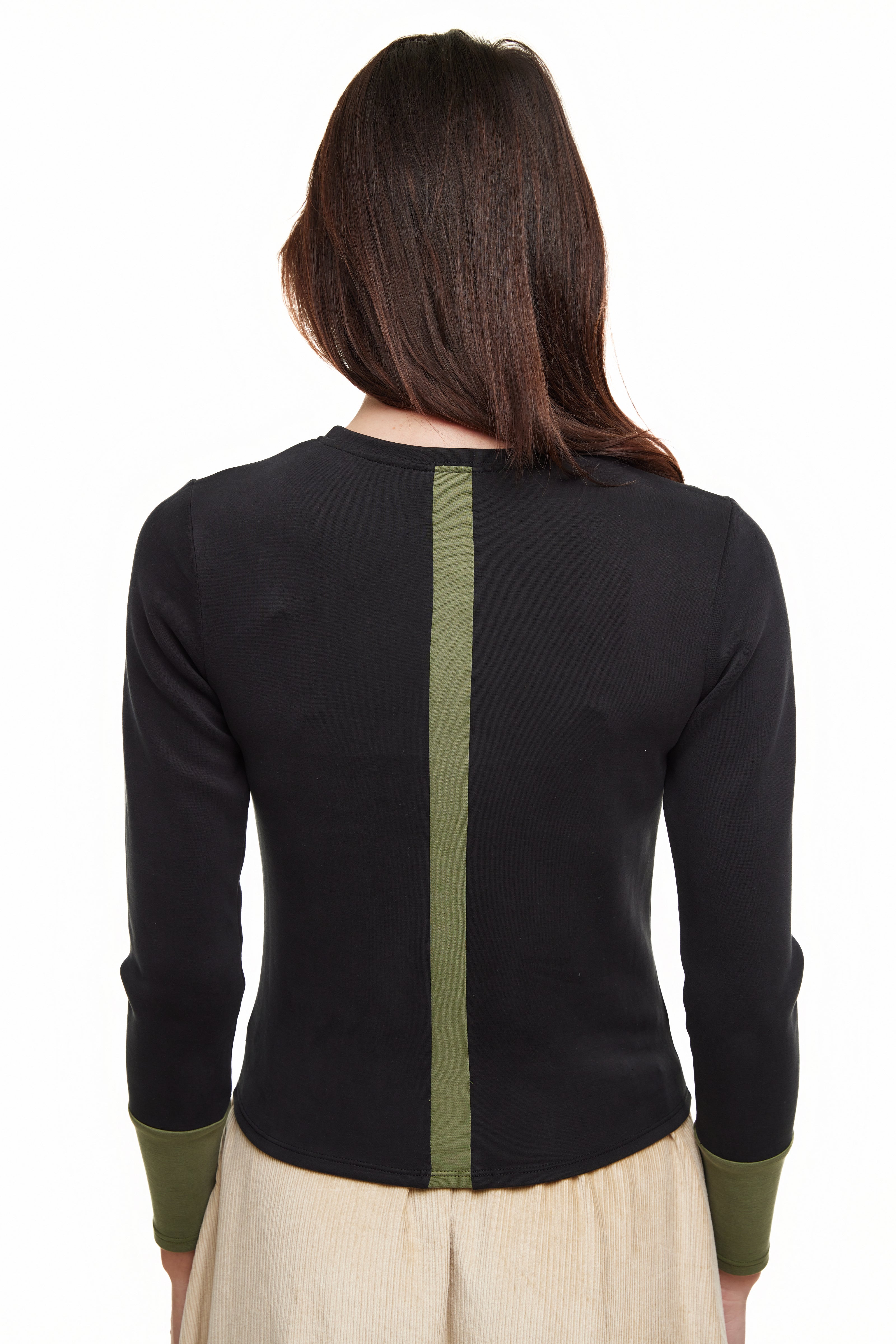 STEPH CONTRAST CUFF CREW - Olive - Olivvi World