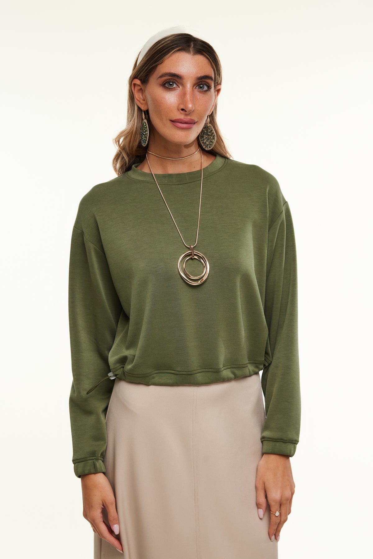 Steph Crewneck Pullover for Women, Olive - Olivvi World