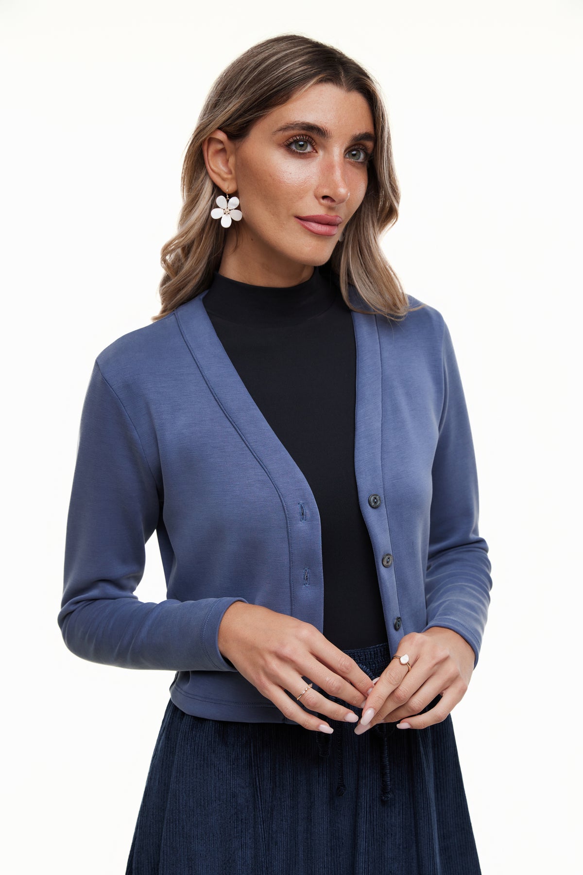 STEPH STRETCH CARDIGAN - Steel Blue - Olivvi World