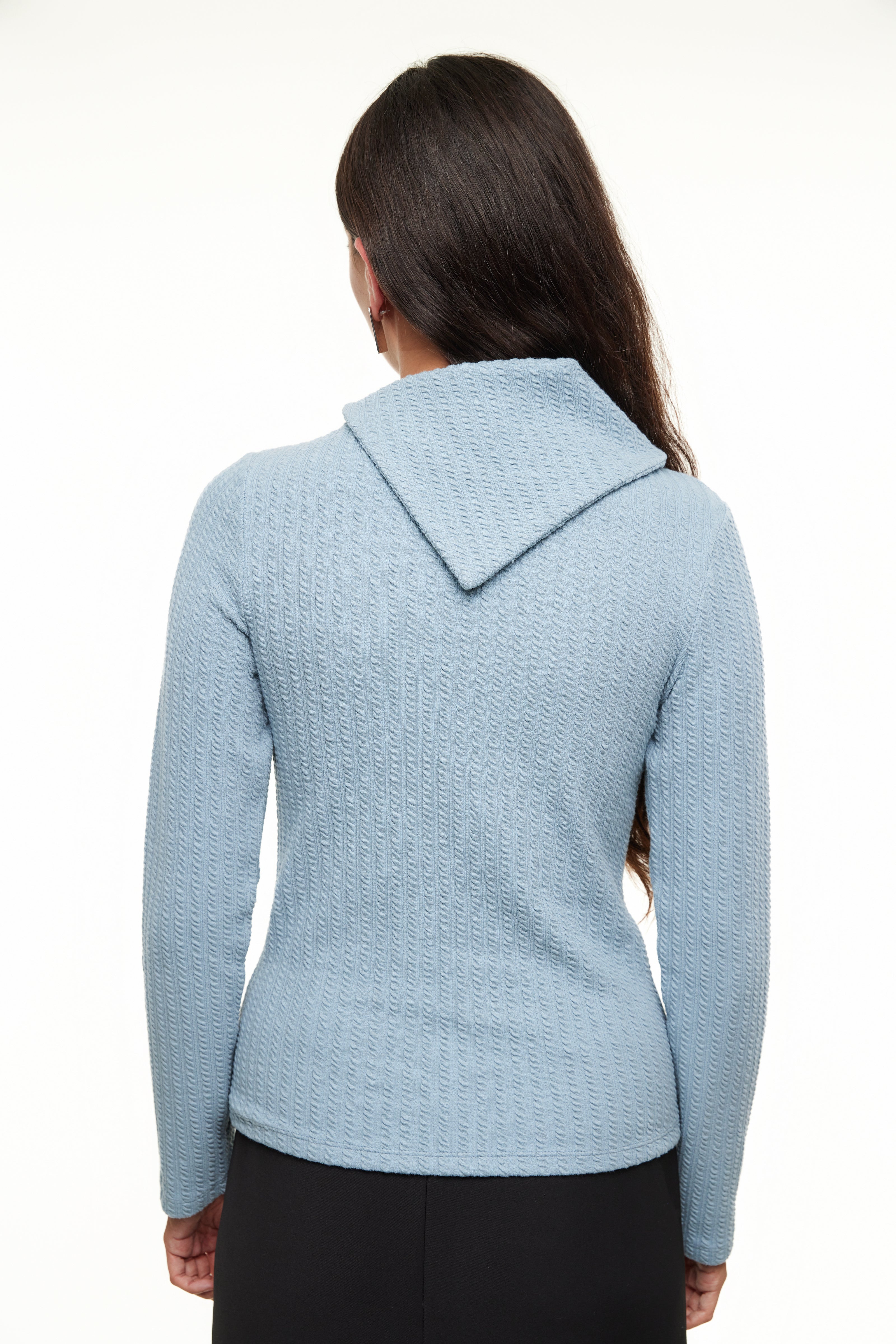 Asymmetrical Cable Turtleneck Women’s Top, Pale Blue – Olivvi World