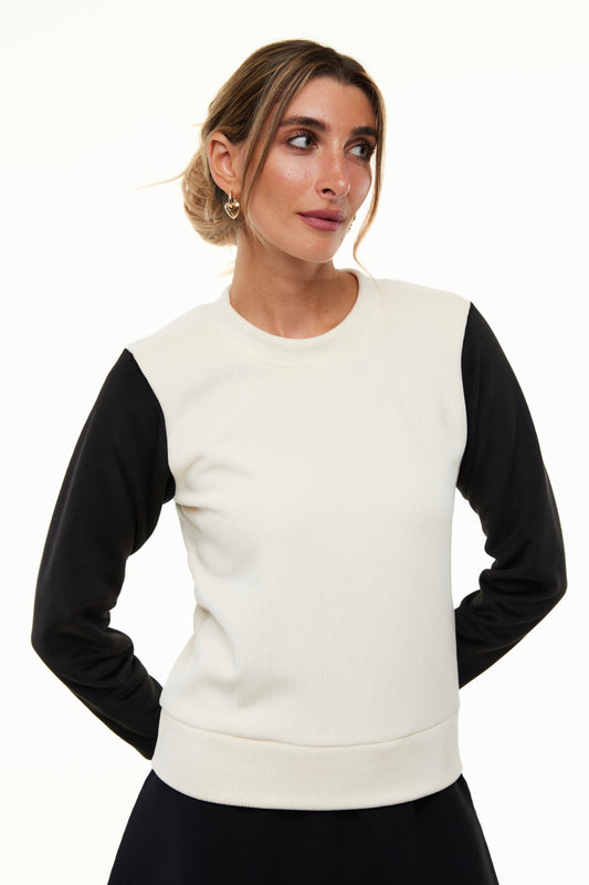 Autumn Colorblock Women’s Sweater, Ivory/Black – Olivvi World