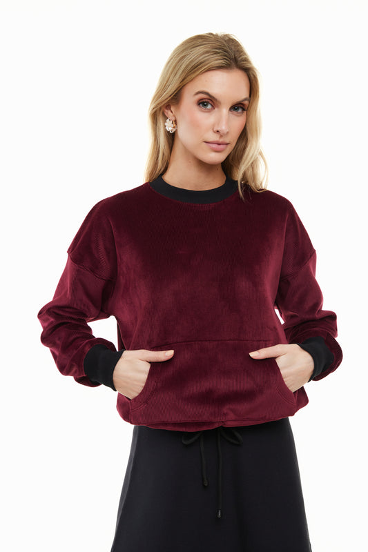 Autumn Contrast Women’s Sweater, Wine/Black – Olivvi World