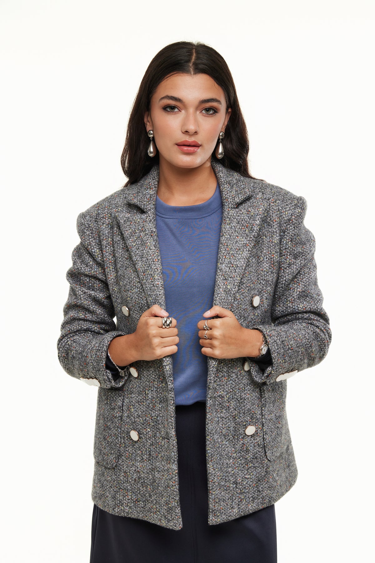 Boyfriend Blazer for Women, Charcoal Tweed – Olivvi World