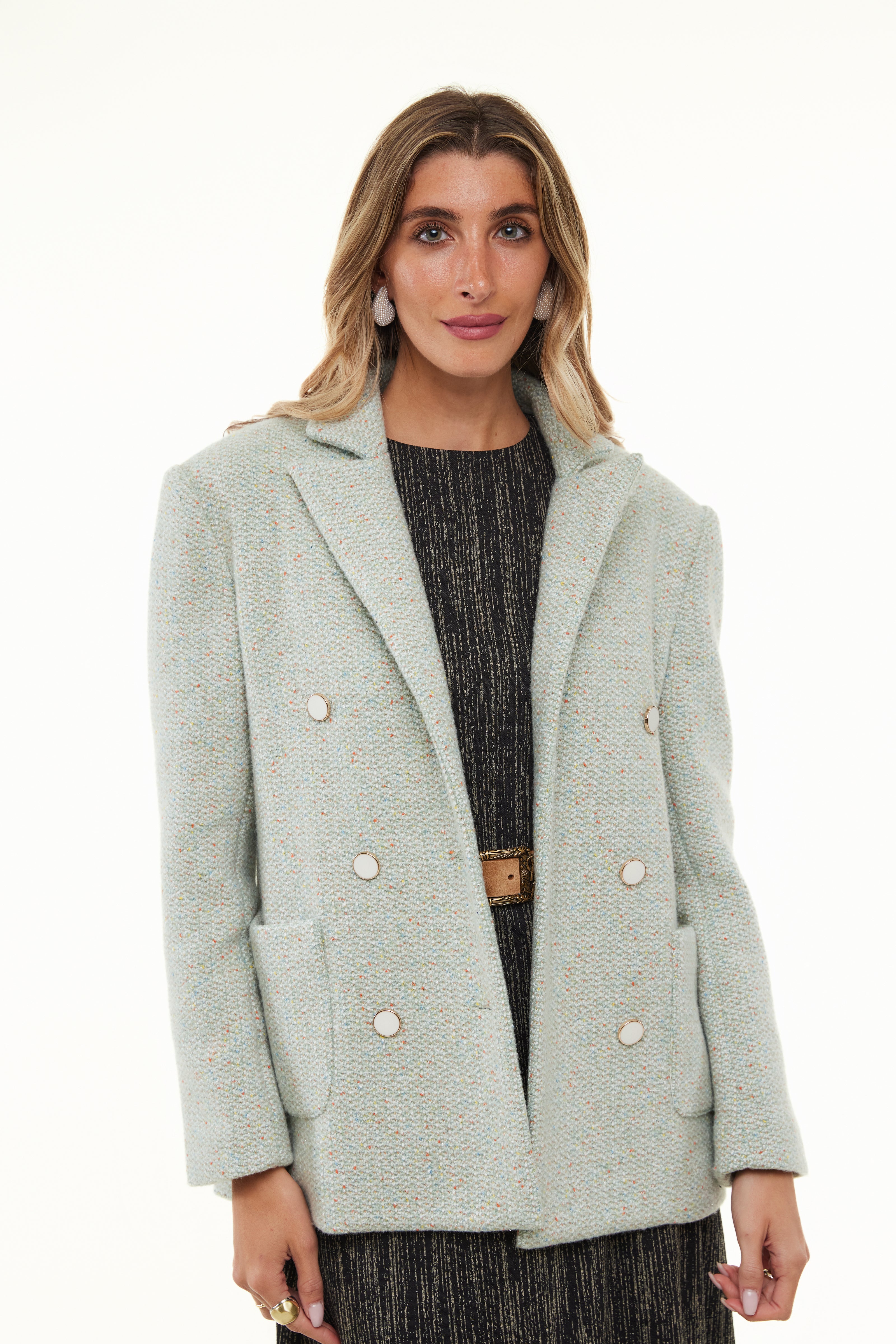 Boyfriend Blazer for Women, Mint Green Tweed – Olivvi World