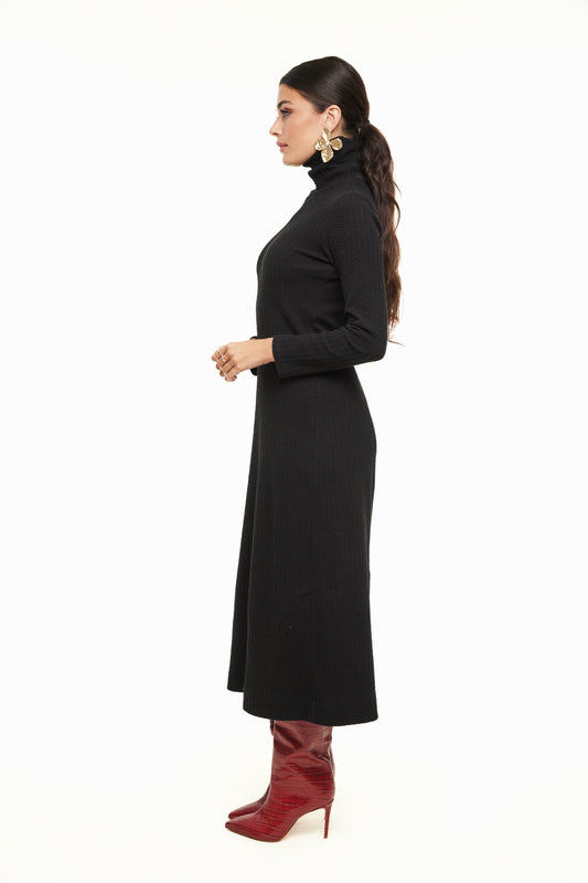 Cable Knit Turtleneck Dress, Black – Olivvi World