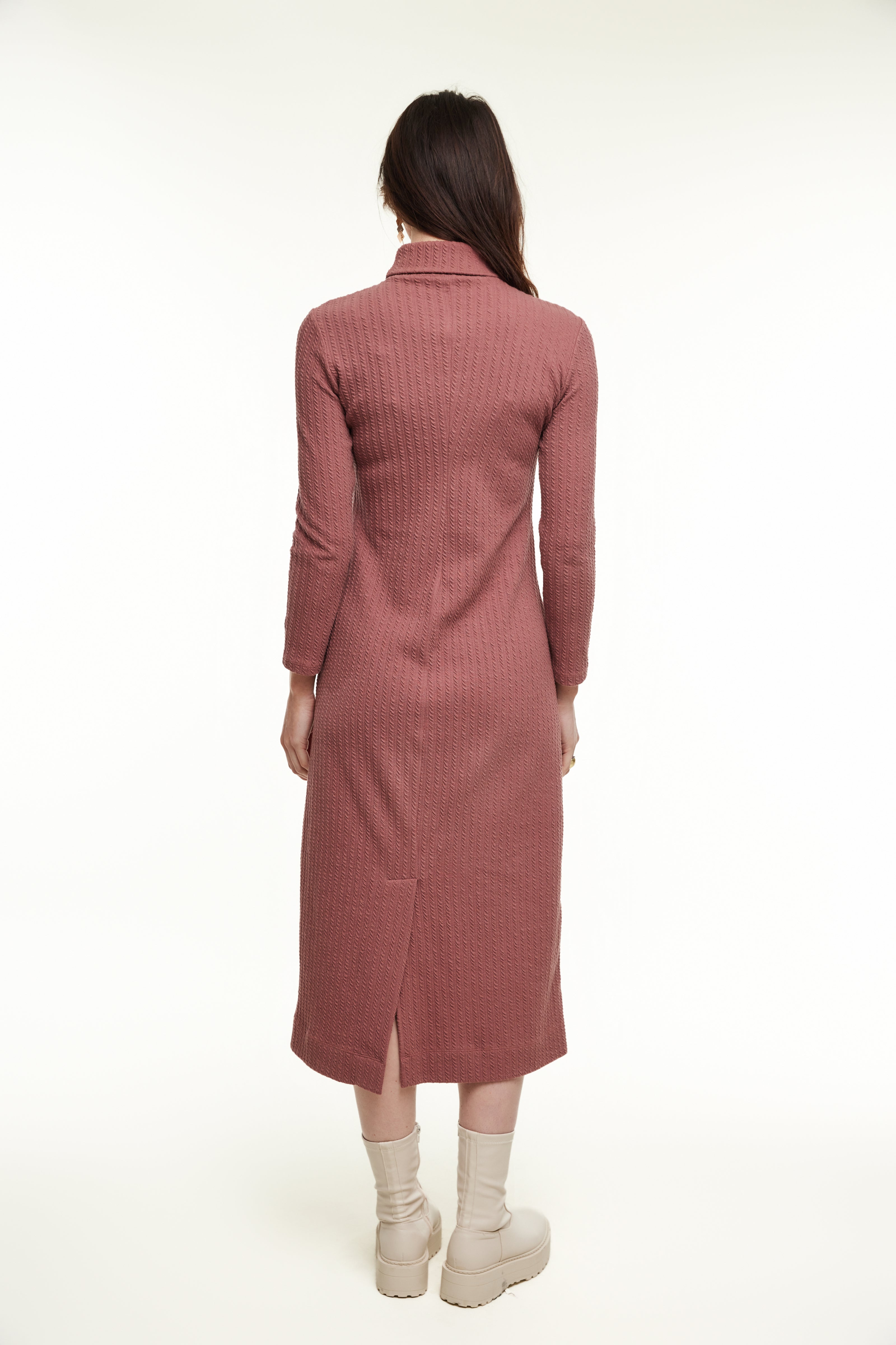 Cable Knit Turtleneck Dress, Mauve – Olivvi World