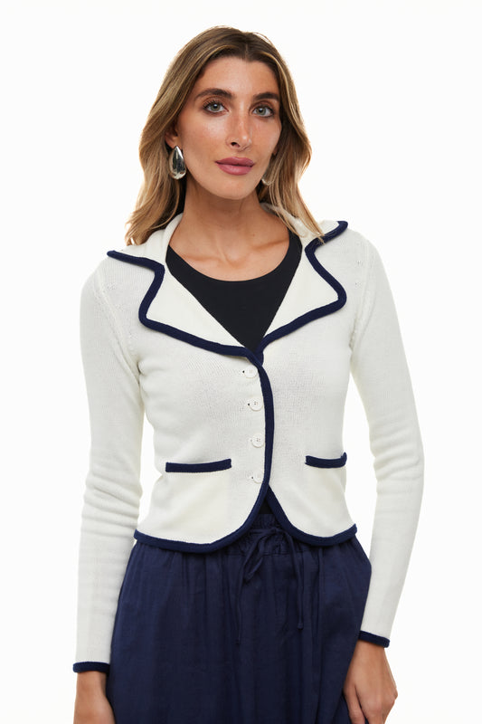 Celena Knit Blazer, Cream/Navy – Olivvi World