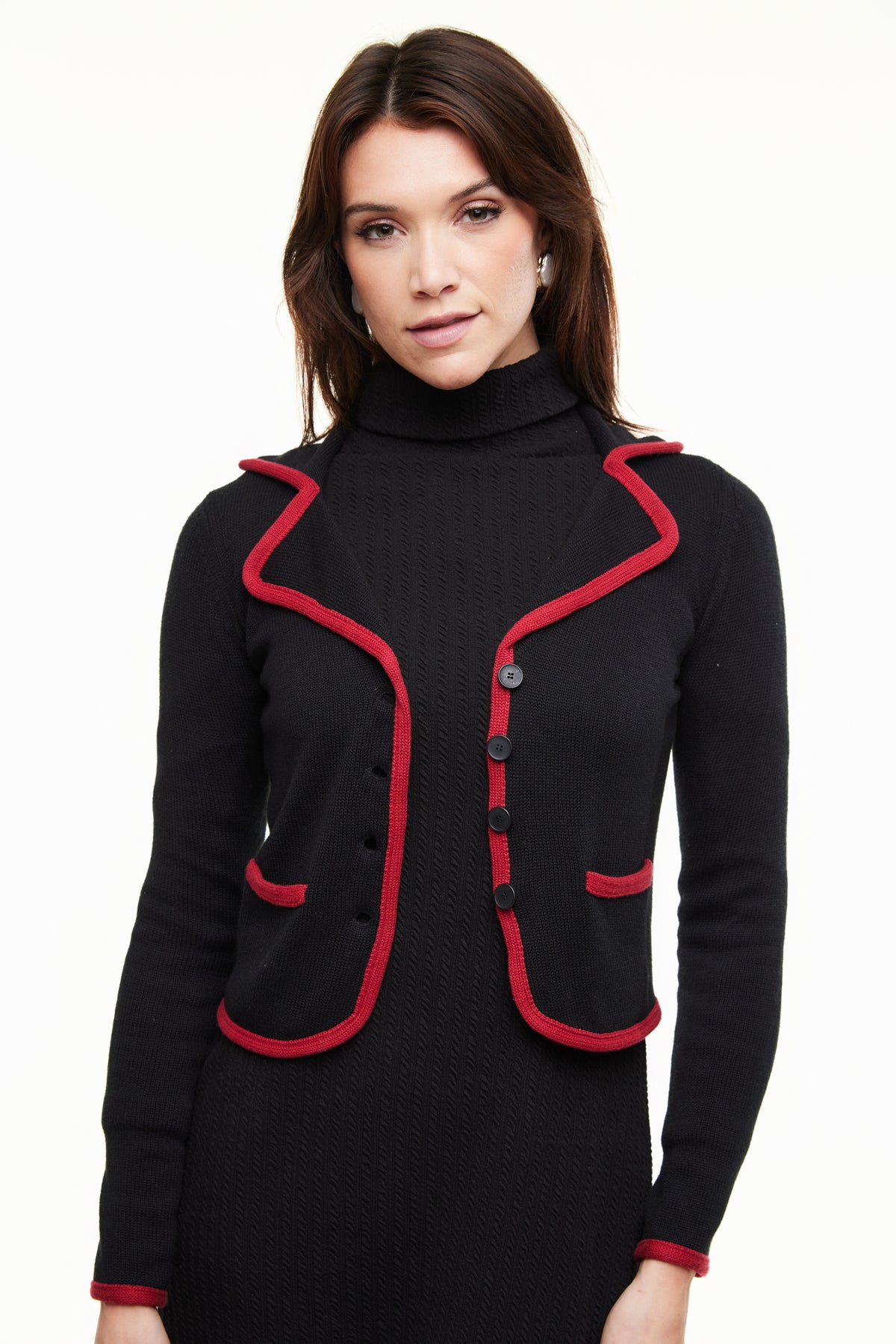 Celena Knit Blazer, Black/Red – Olivvi World