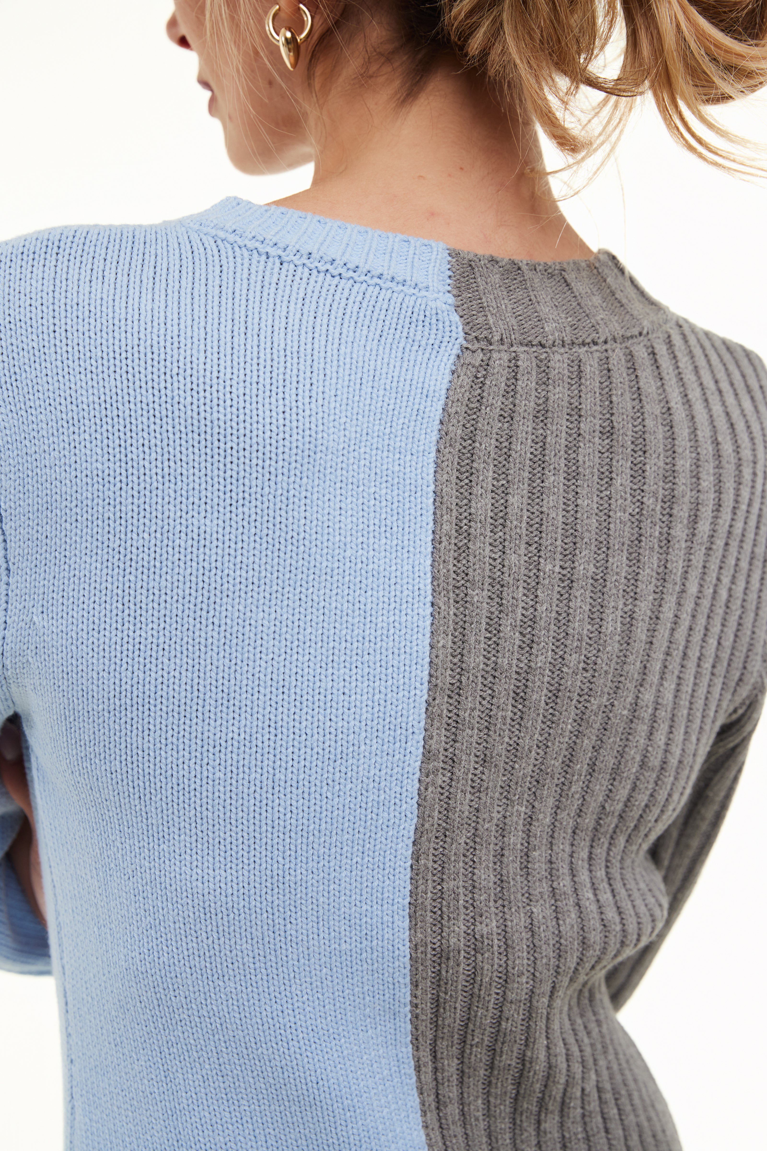 Chunky 2-Tone Women Sweater, Gray/Blue – Olivvi World