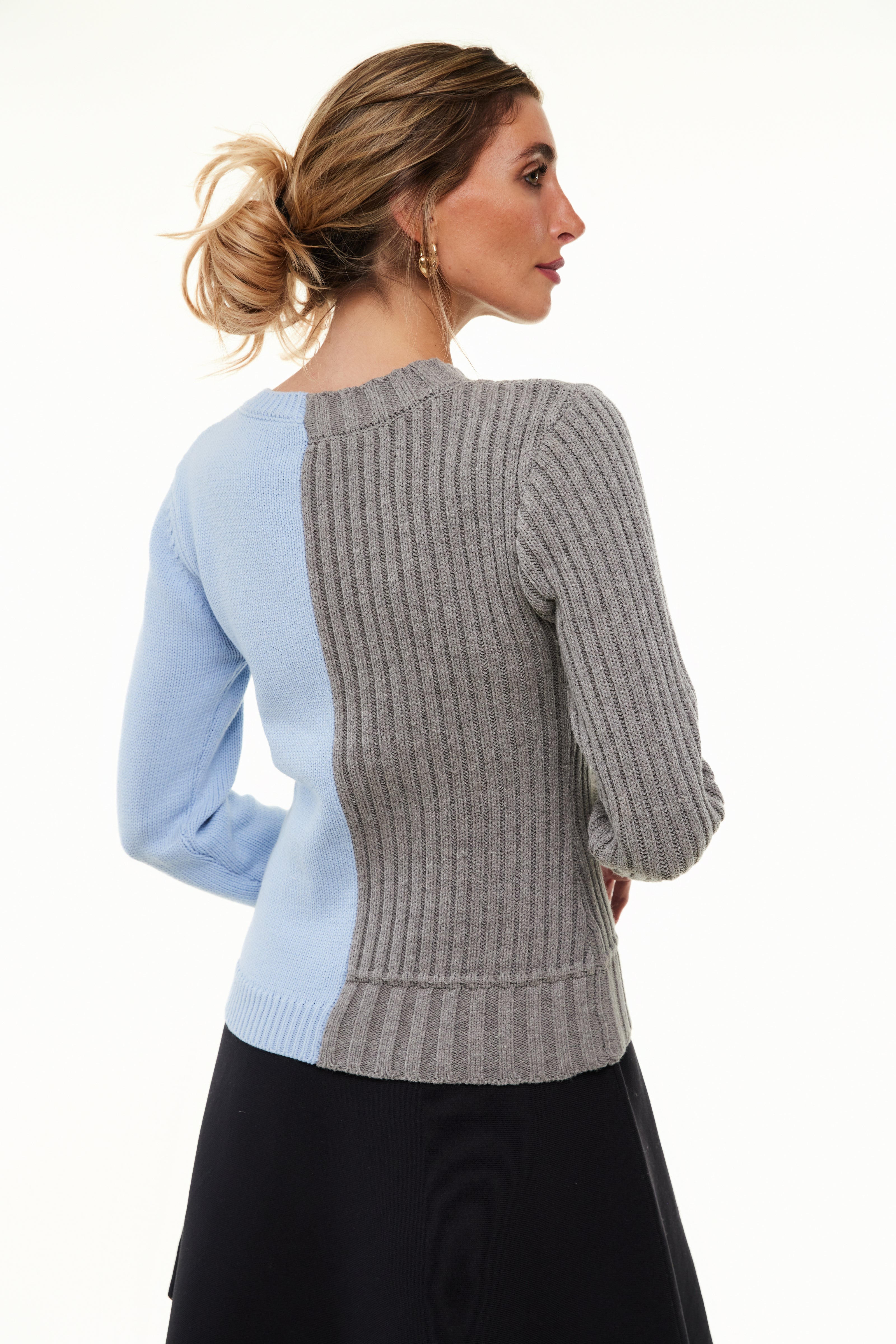 Chunky 2-Tone Women Sweater, Gray/Blue – Olivvi World