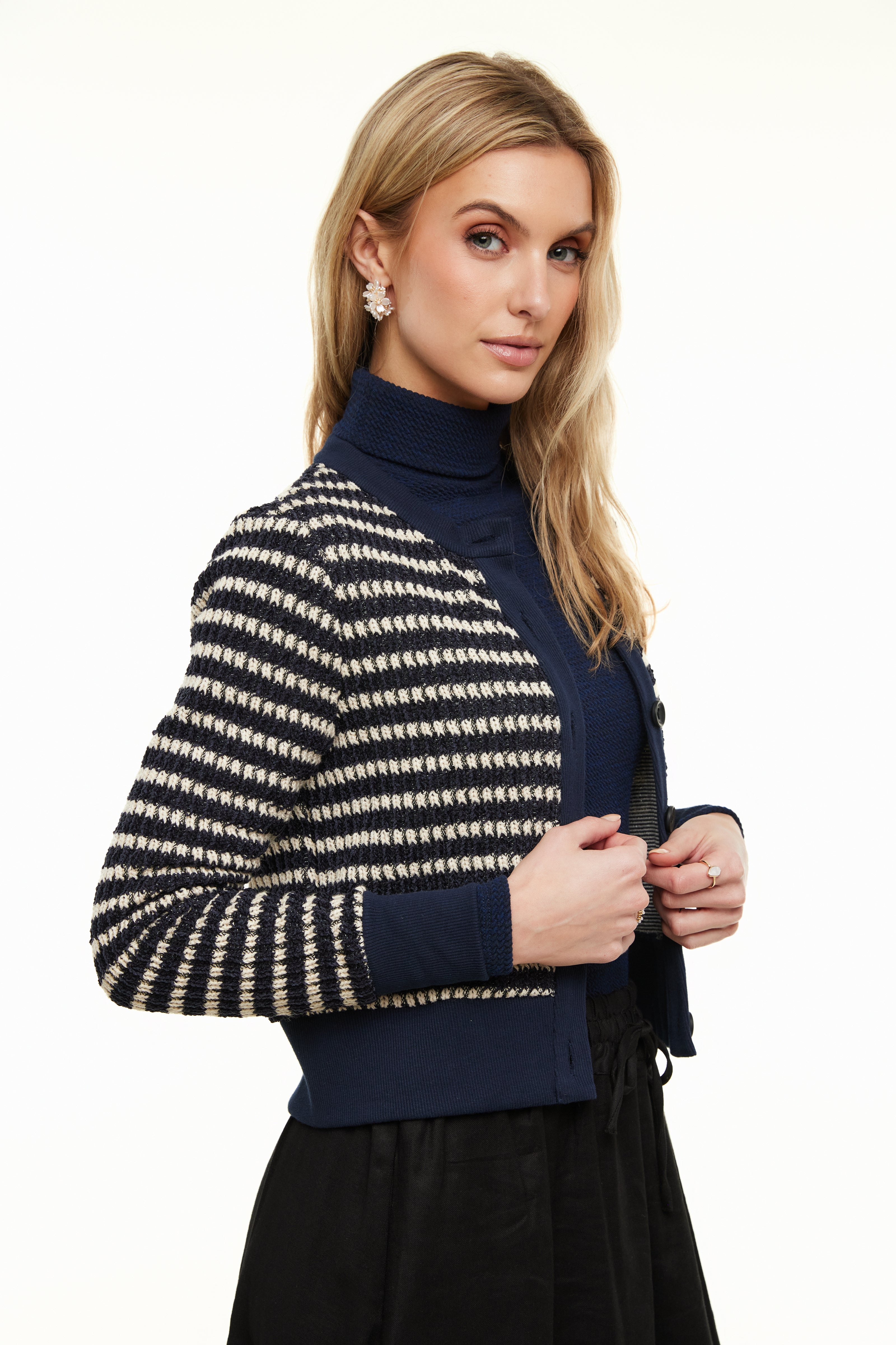 Chunky Knit Cardigan, Beige/Blue – Olivvi World