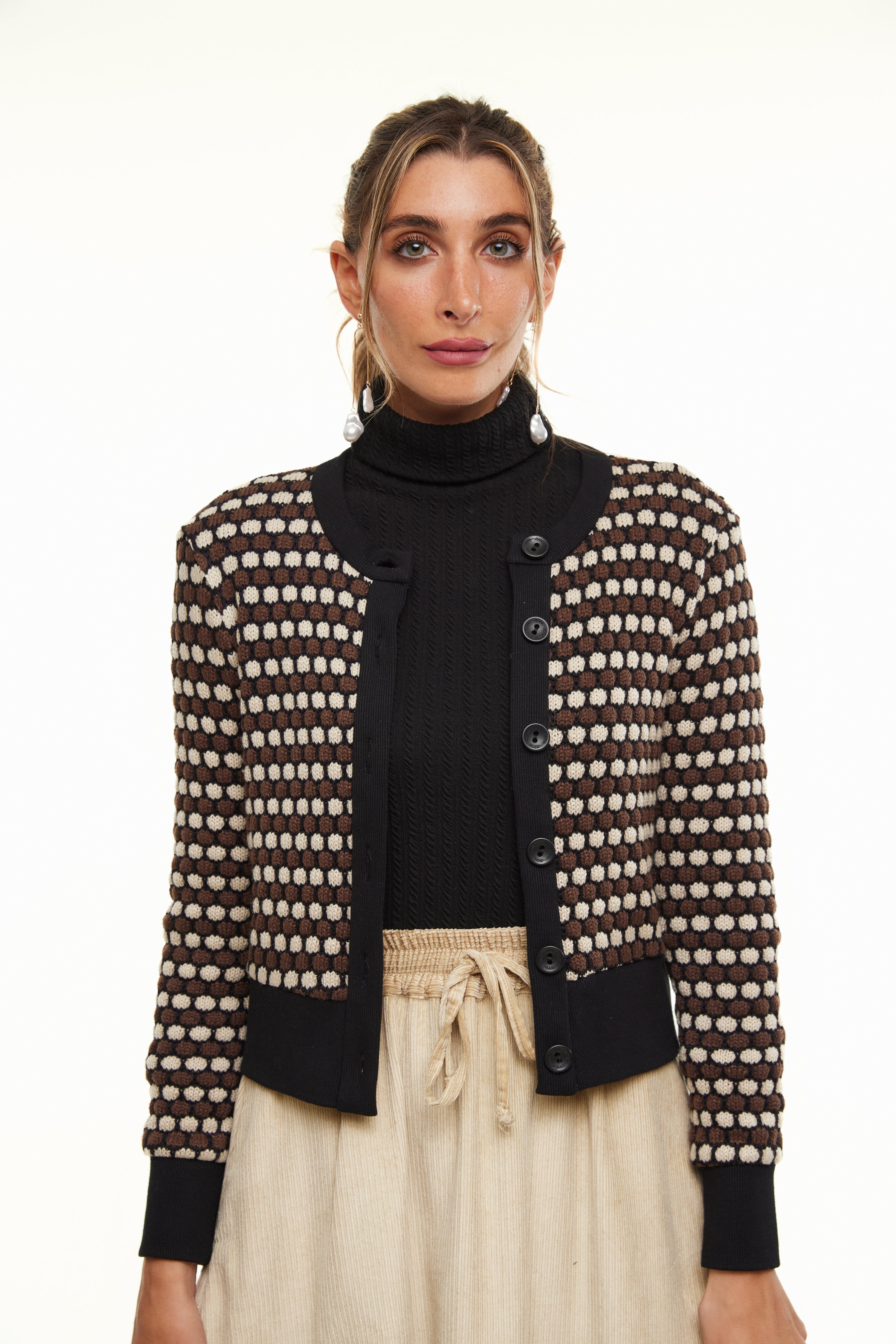 Chunky Knit Cardigan, Brown/Beige – Olivvi World