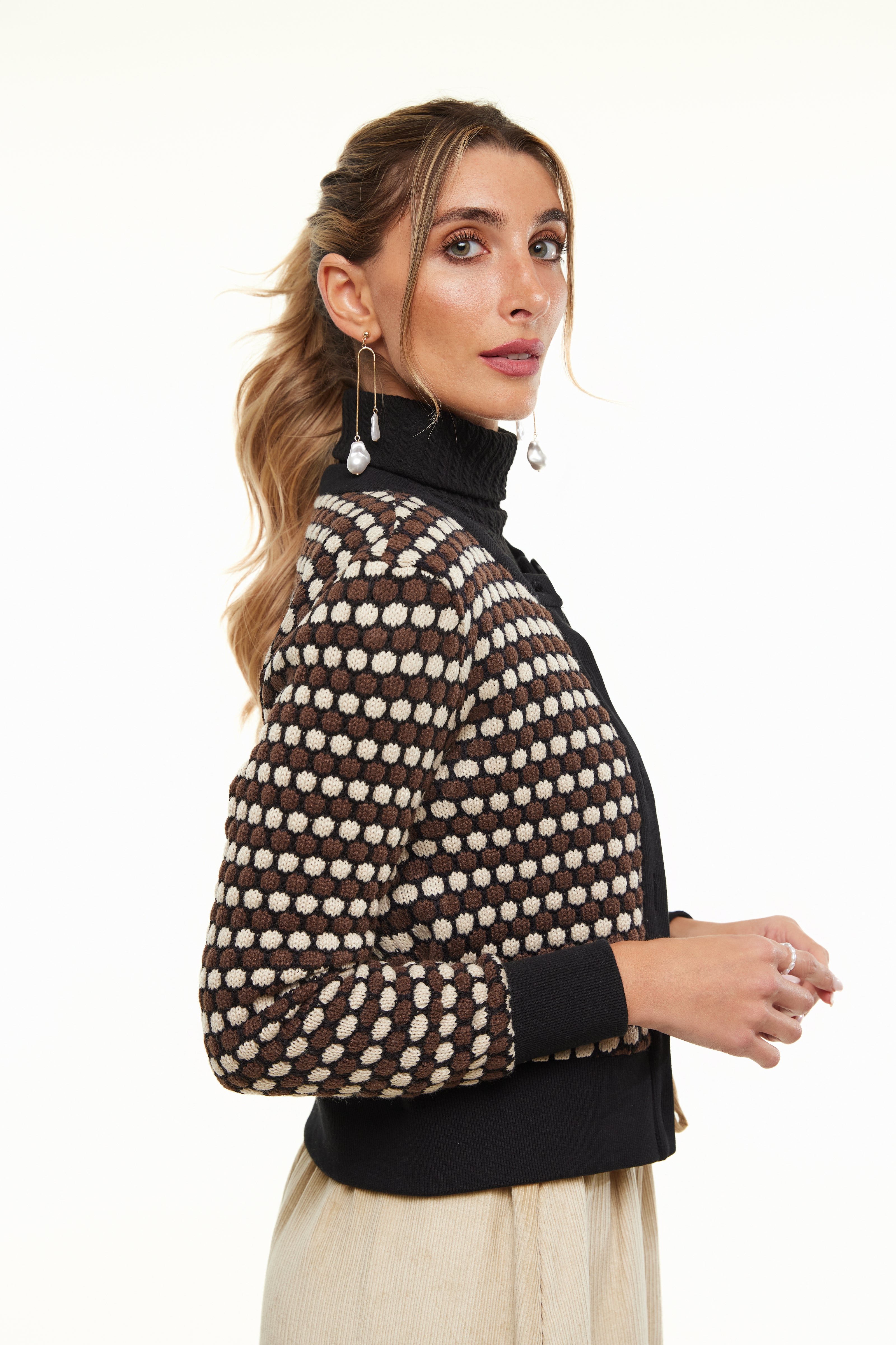 Chunky Knit Cardigan, Brown/Beige – Olivvi World