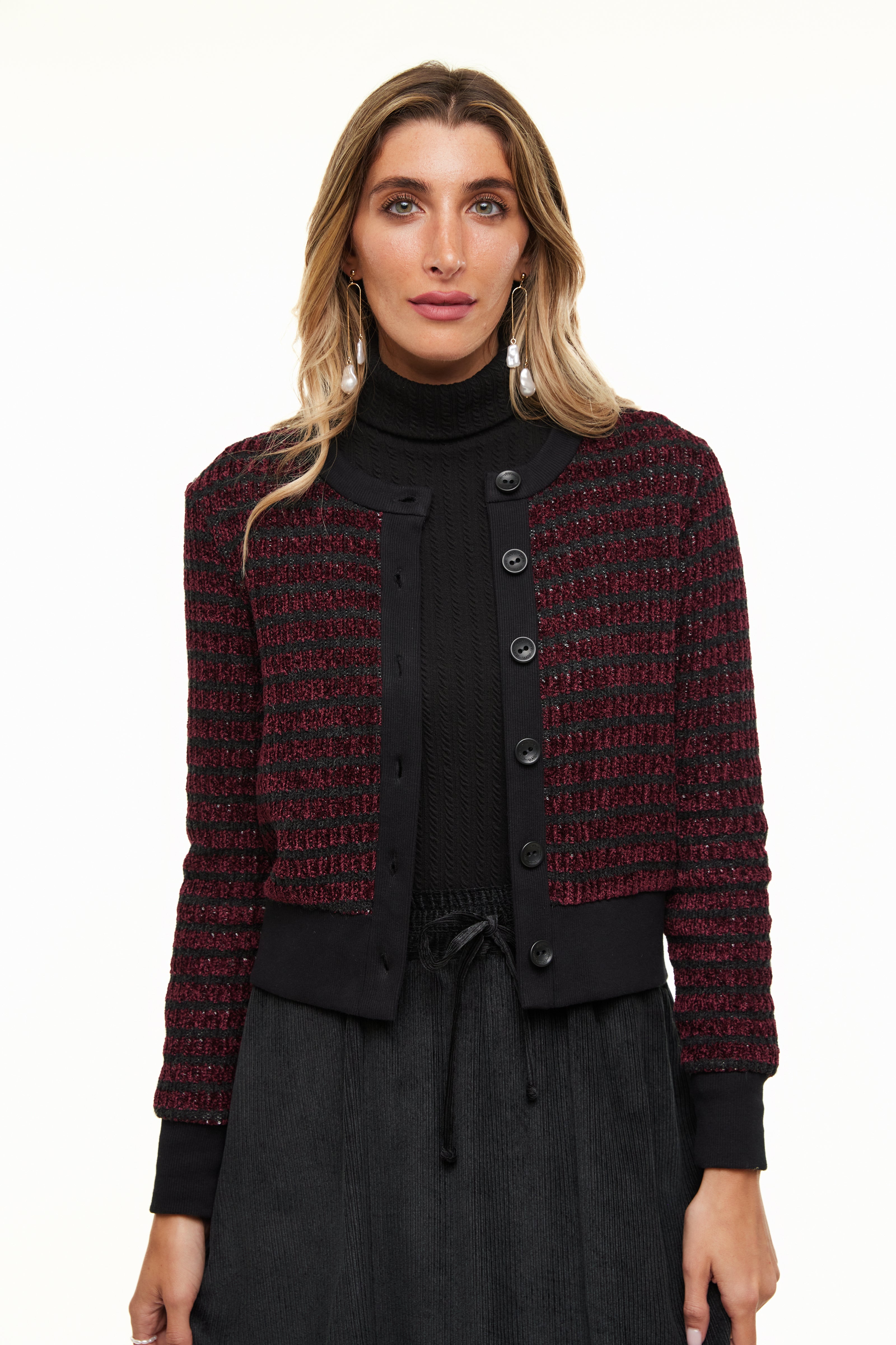 Chunky Knit Cardigan, Wine/Black – Olivvi World