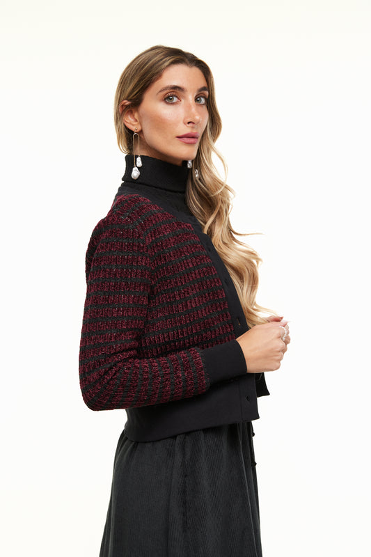 Chunky Knit Cardigan, Wine/Black – Olivvi World