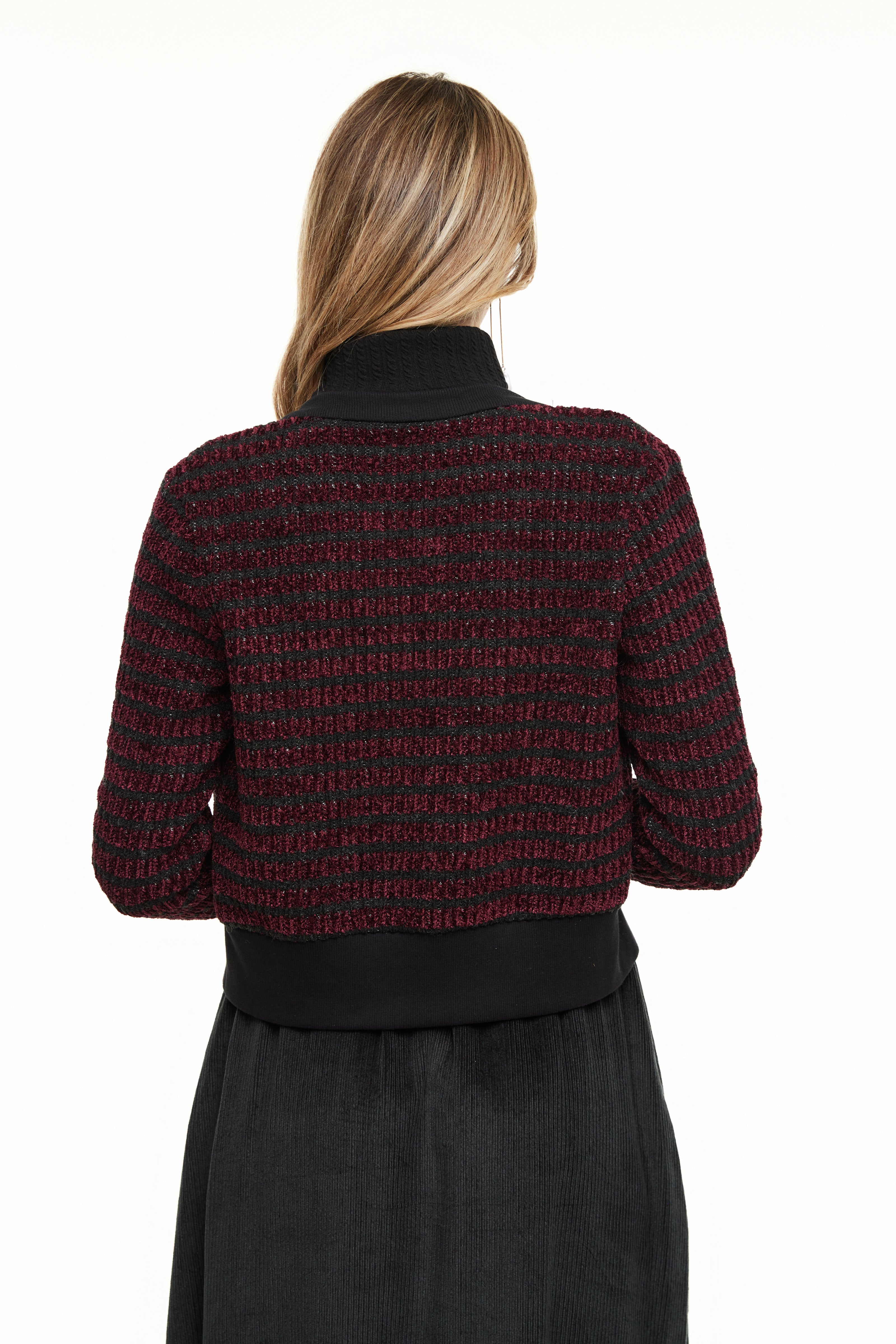 Chunky Knit Cardigan, Wine/Black – Olivvi World