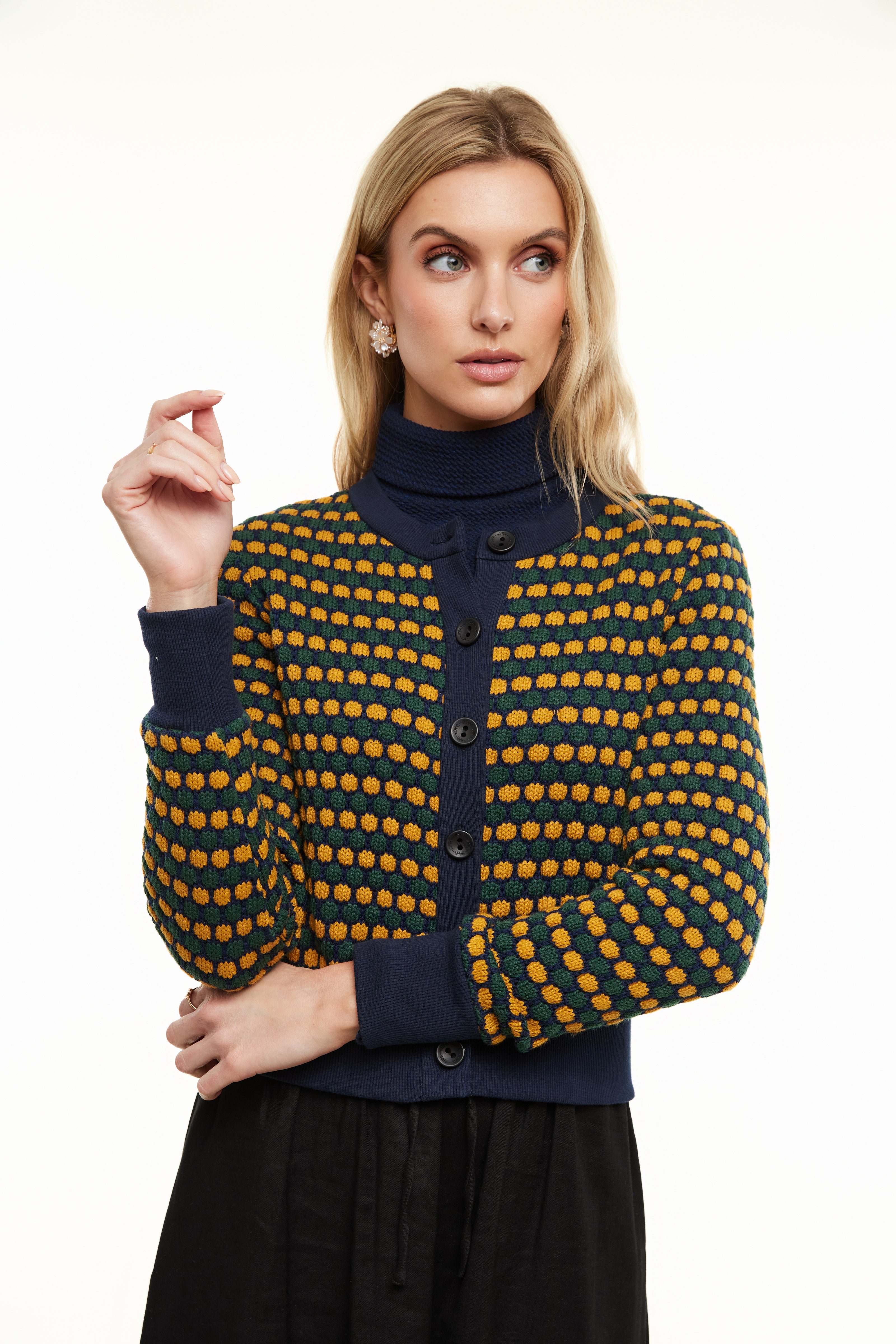 Chunky Knit Cardigan, Yellow/Green – Olivvi World