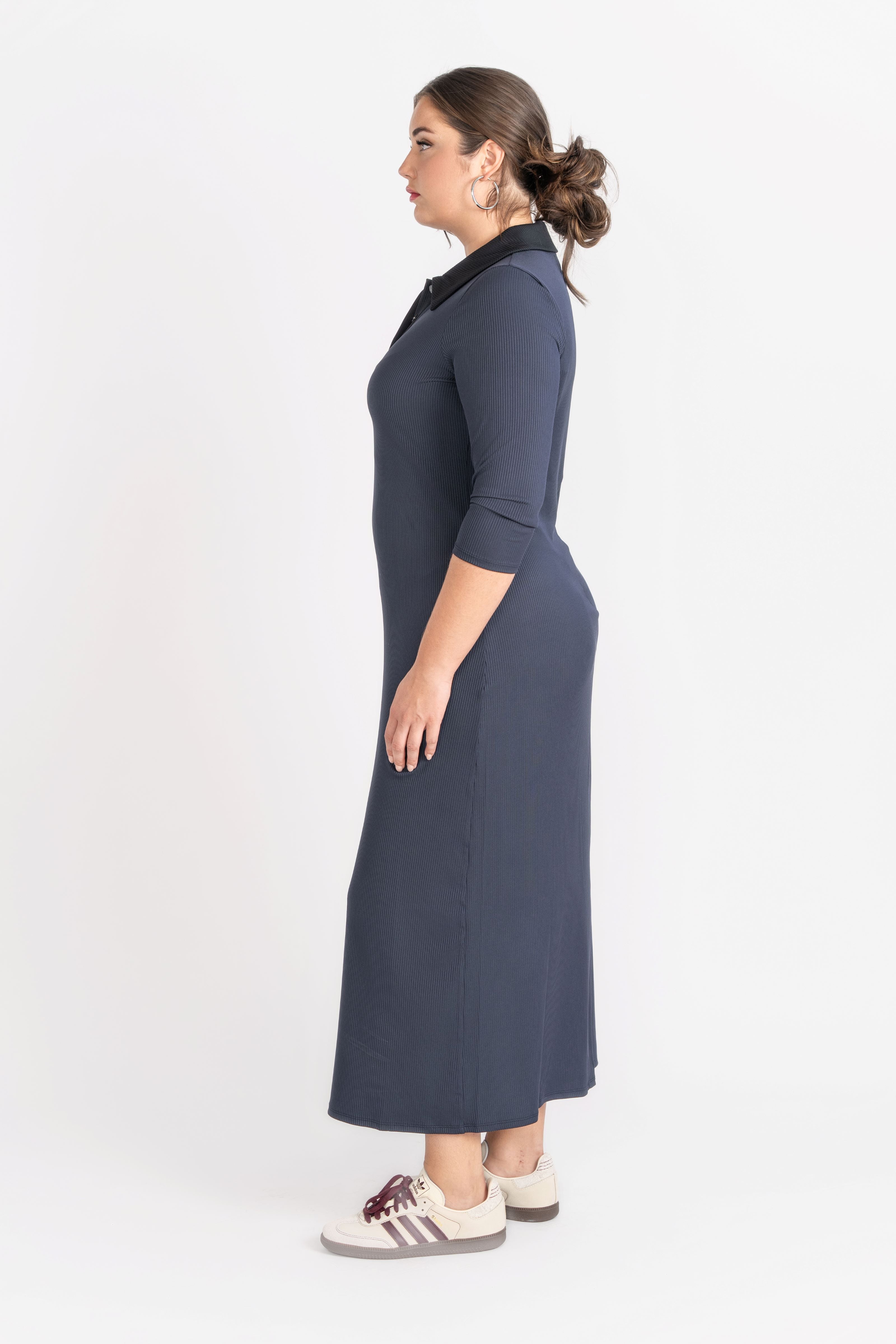 Contrast Collared Rib Dress, Navy/Black – Olivvi World