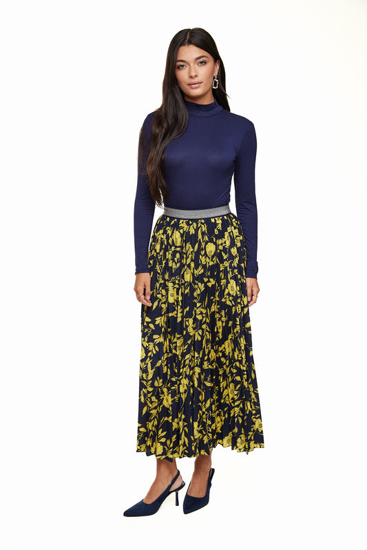 Elastic Waist Pleated Maxi Skirt, Yellow/Navy – Olivvi World