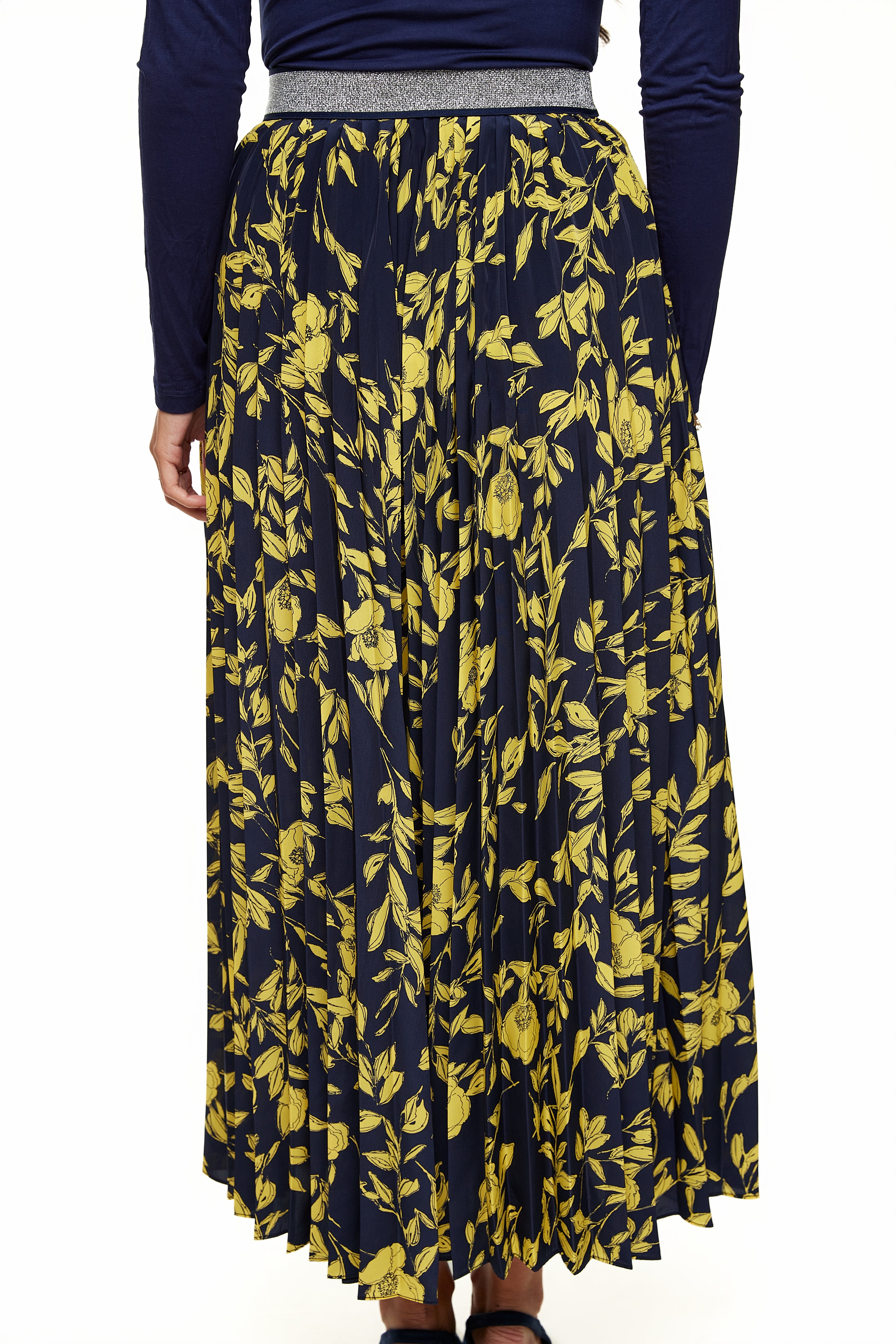 Elastic Waist Pleated Maxi Skirt, Yellow/Navy – Olivvi World