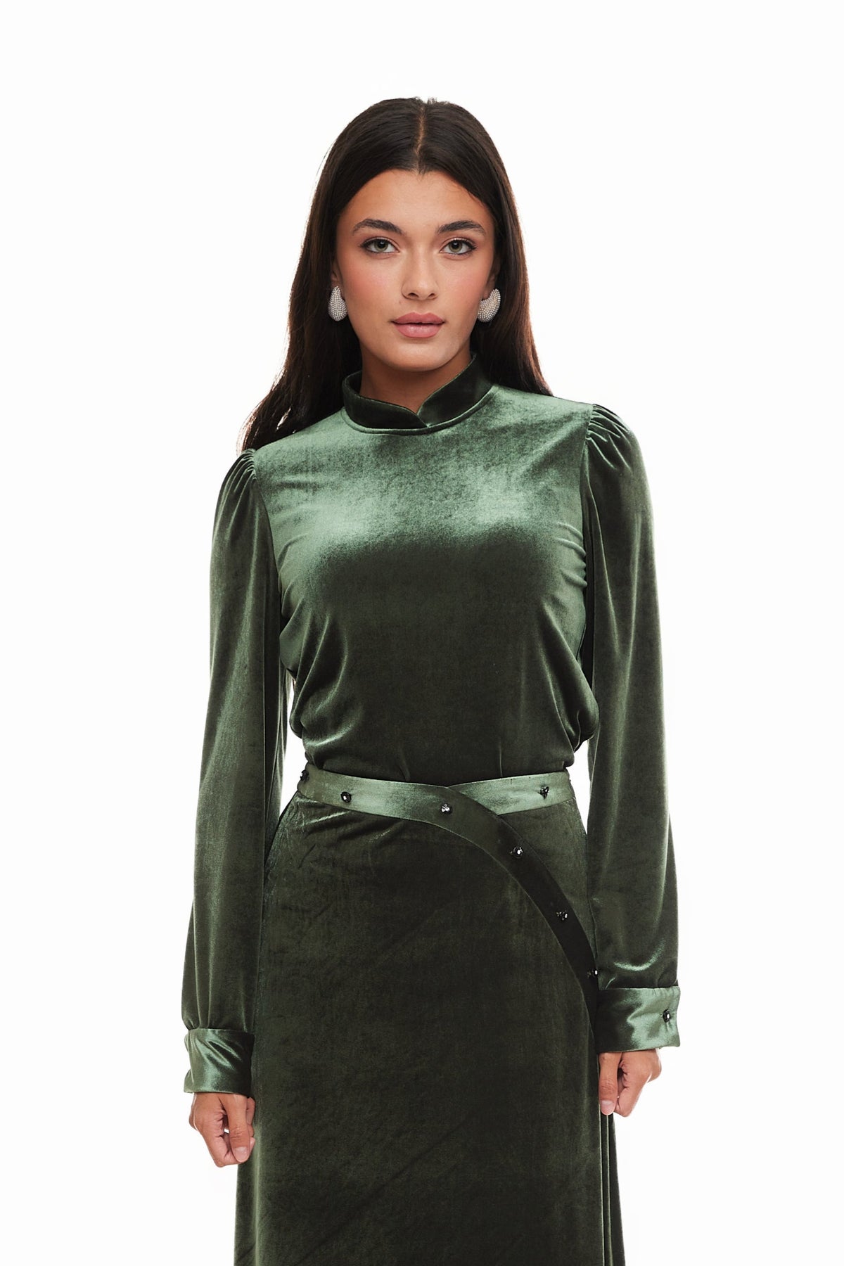 Liv Velvet Collar Top for Women, Deep Green – Olivvi World