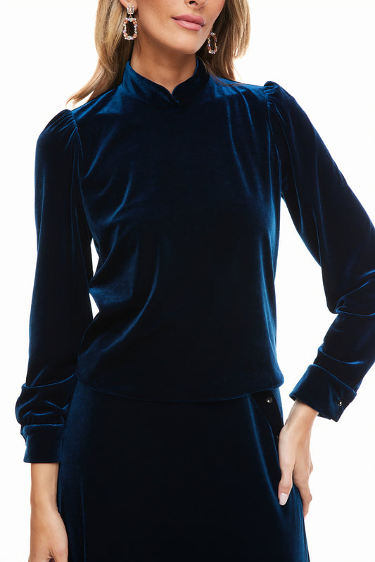 Liv Velvet Collar Top for Women, Indigo – Olivvi World