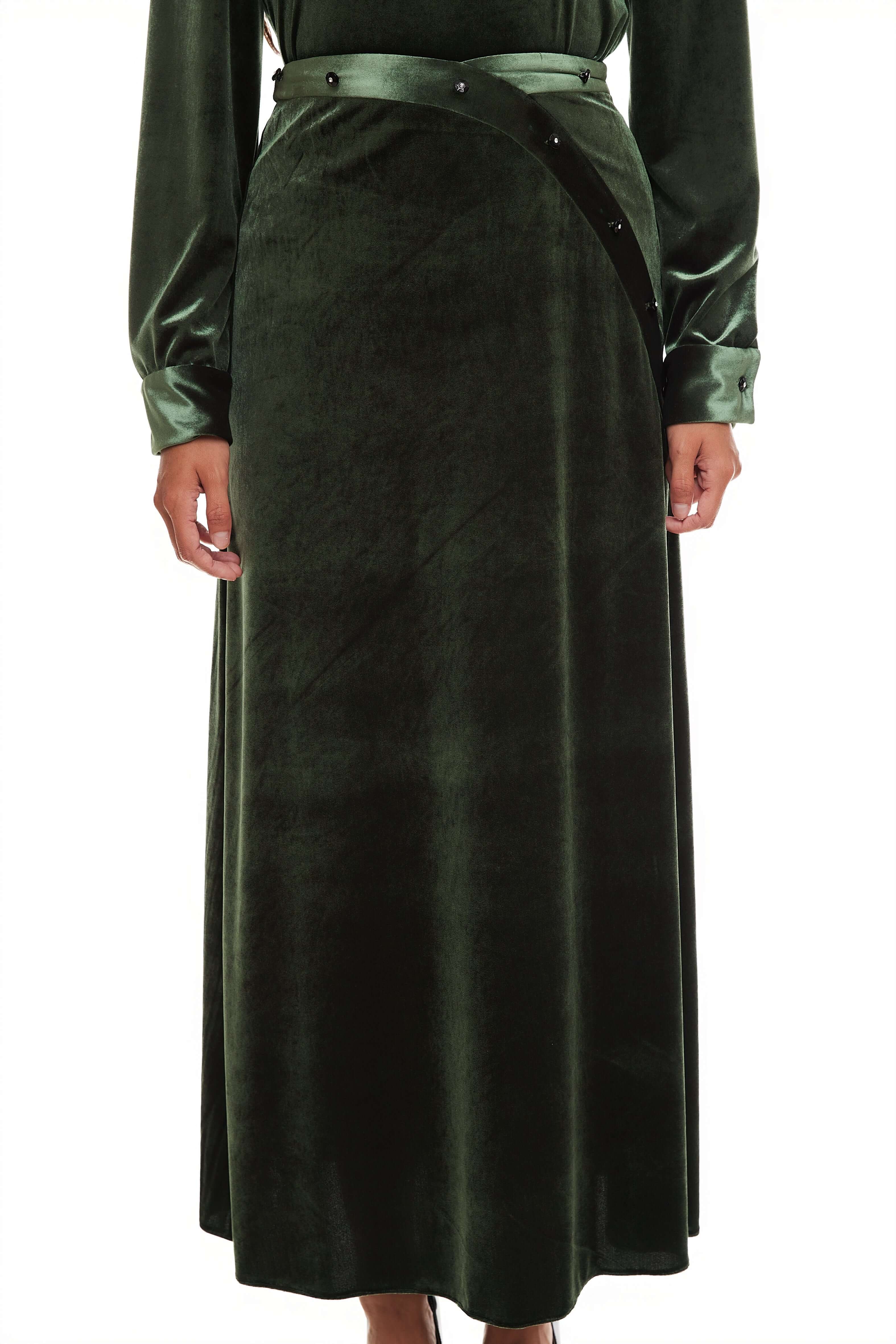 Liv Velvet Maxi Skirt, Deep Green – Olivvi World