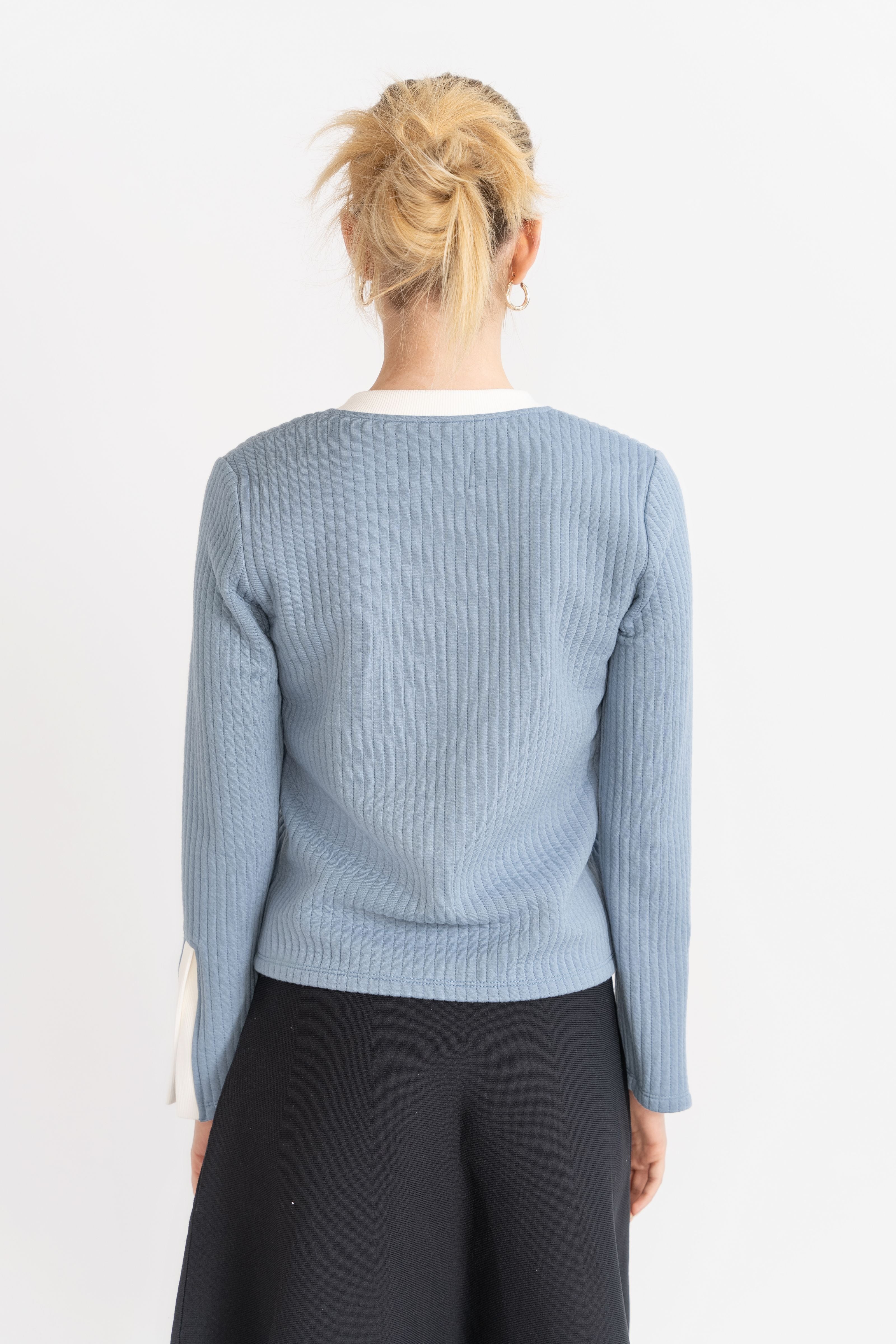 Mia Crew Neck Women’s Sweater, Blue/Ivory – Olivvi World