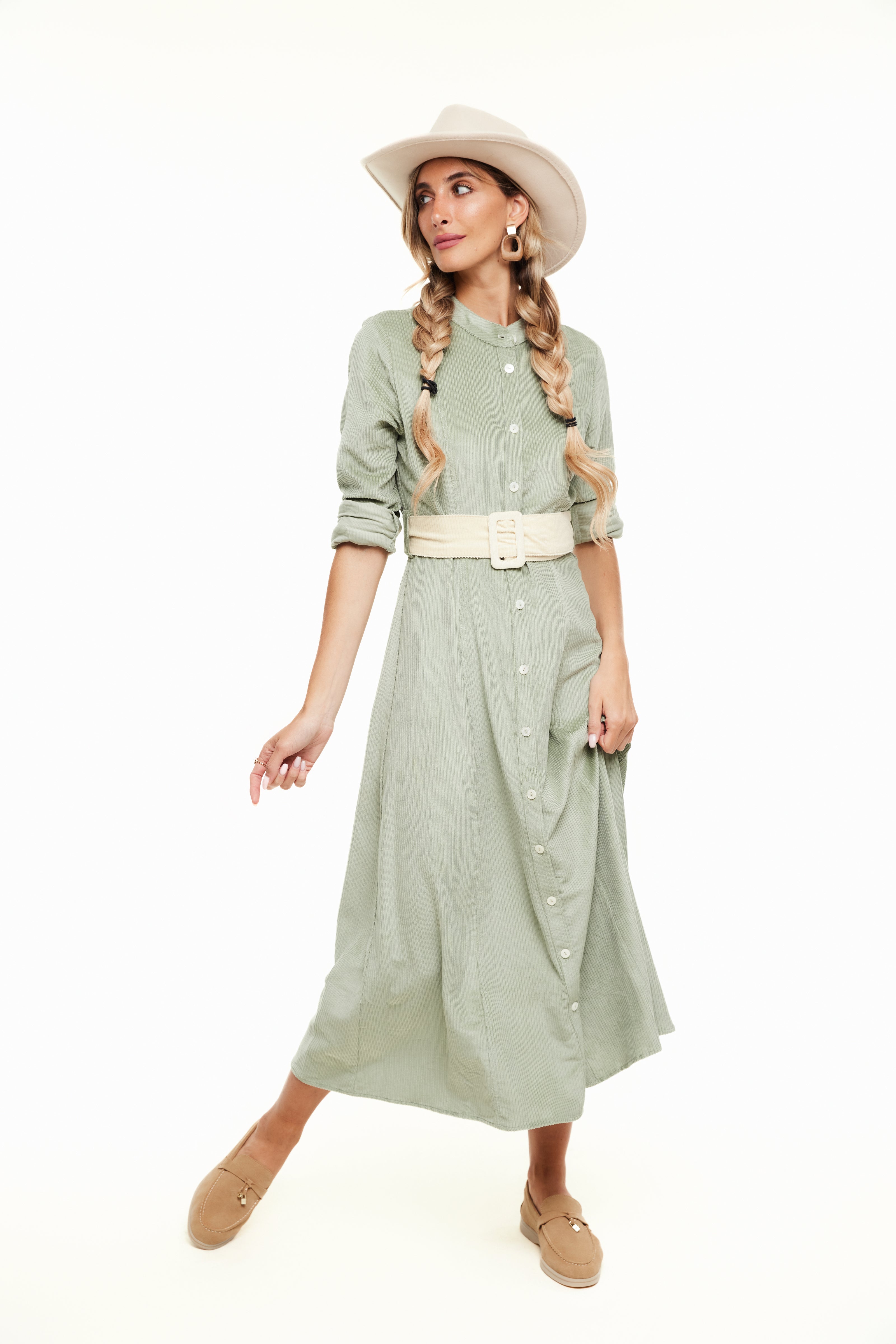 Millie Cord Dress, Sage – Olivvi World