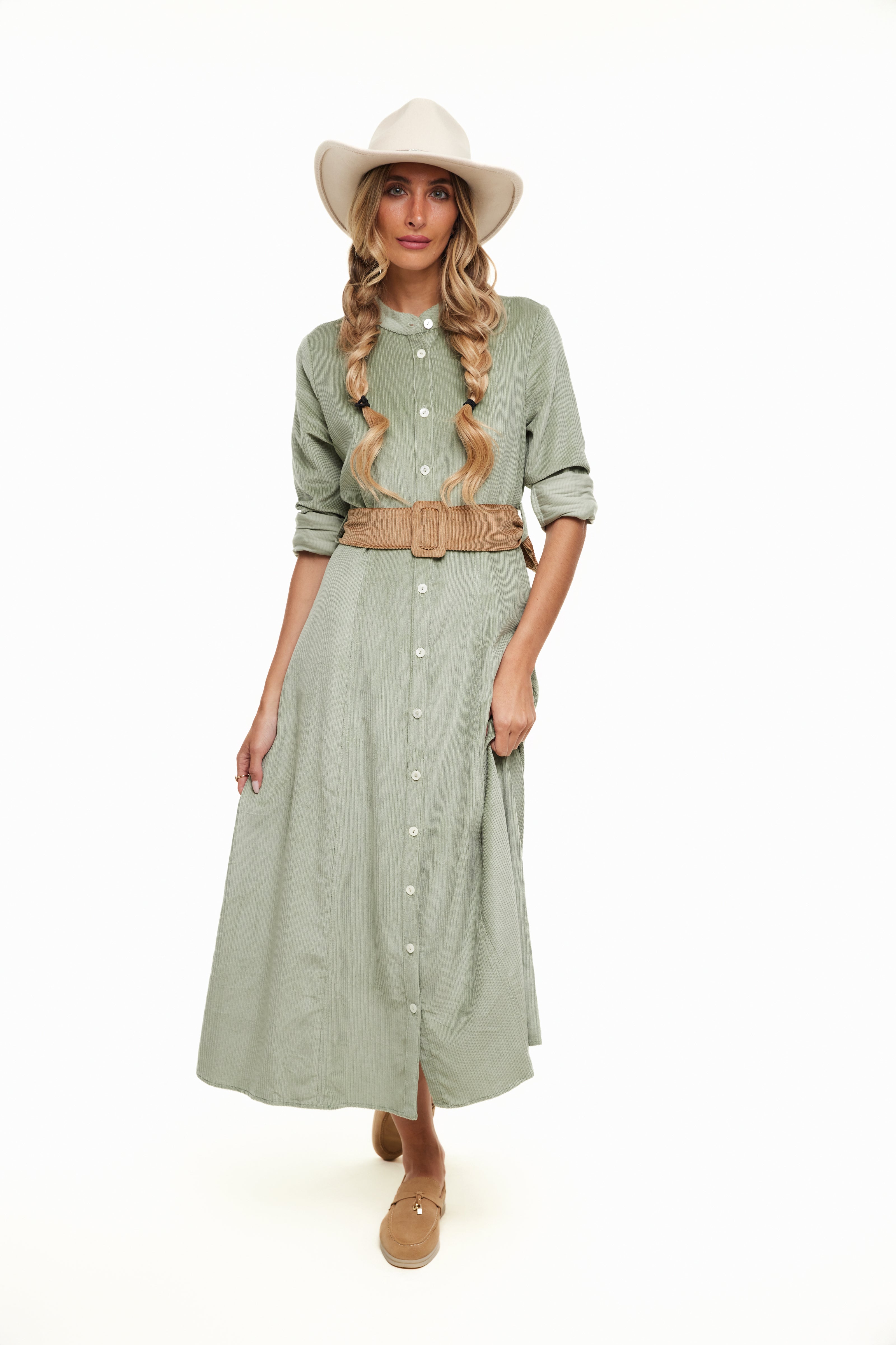 Millie Cord Dress, Sage – Olivvi World