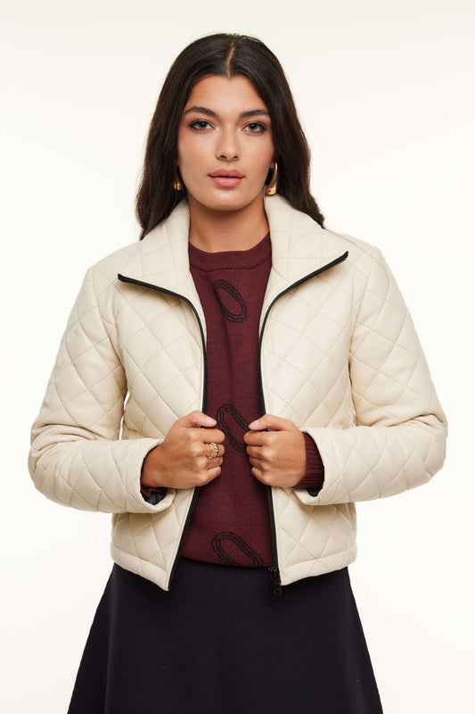 Quilted Leather Jacket, Cream – Olivvi World