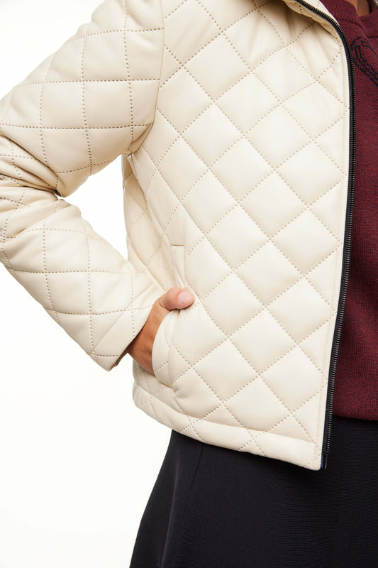 Quilted Leather Jacket, Cream – Olivvi World