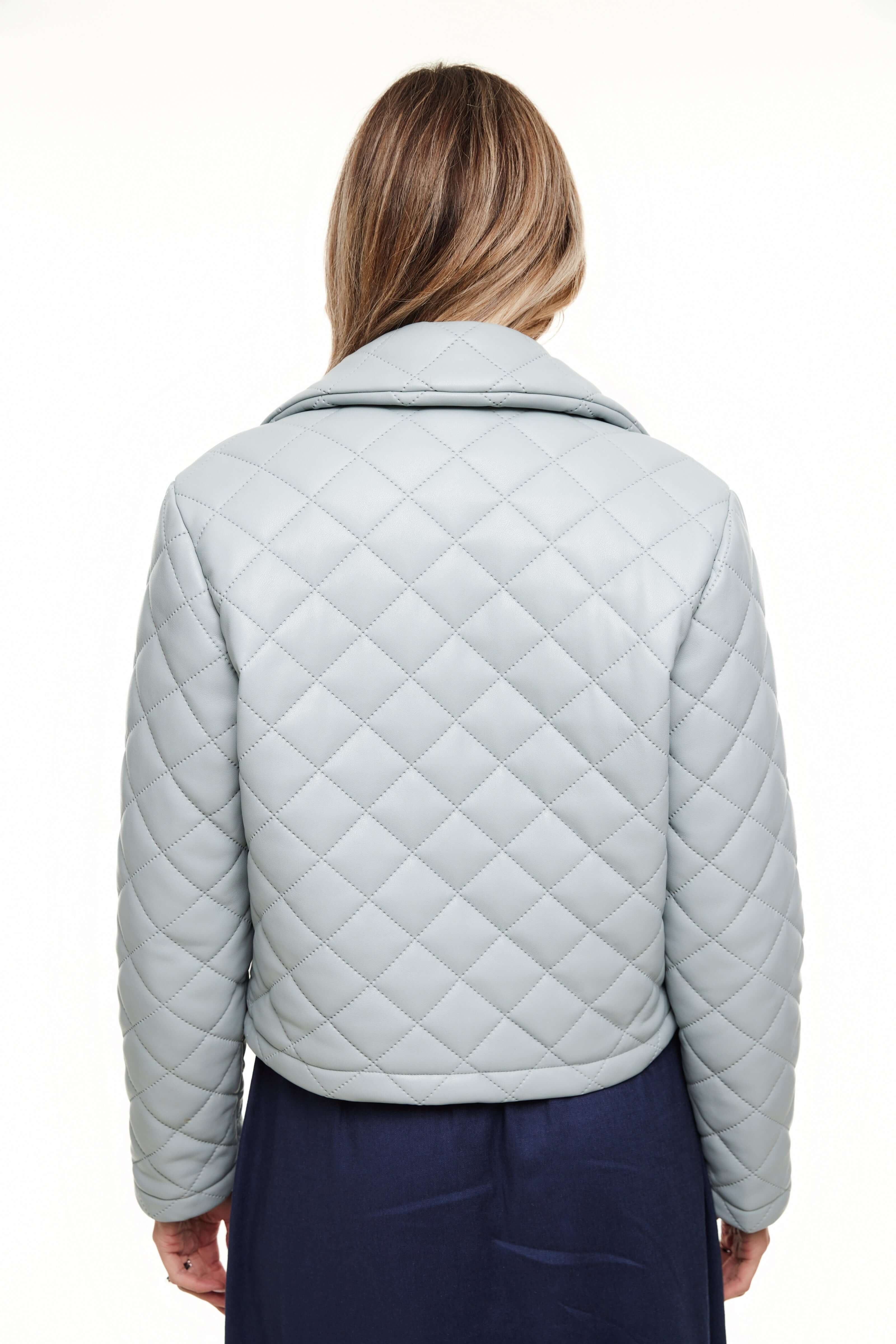 Quilted Leather Jacket, Light Blue – Olivvi World