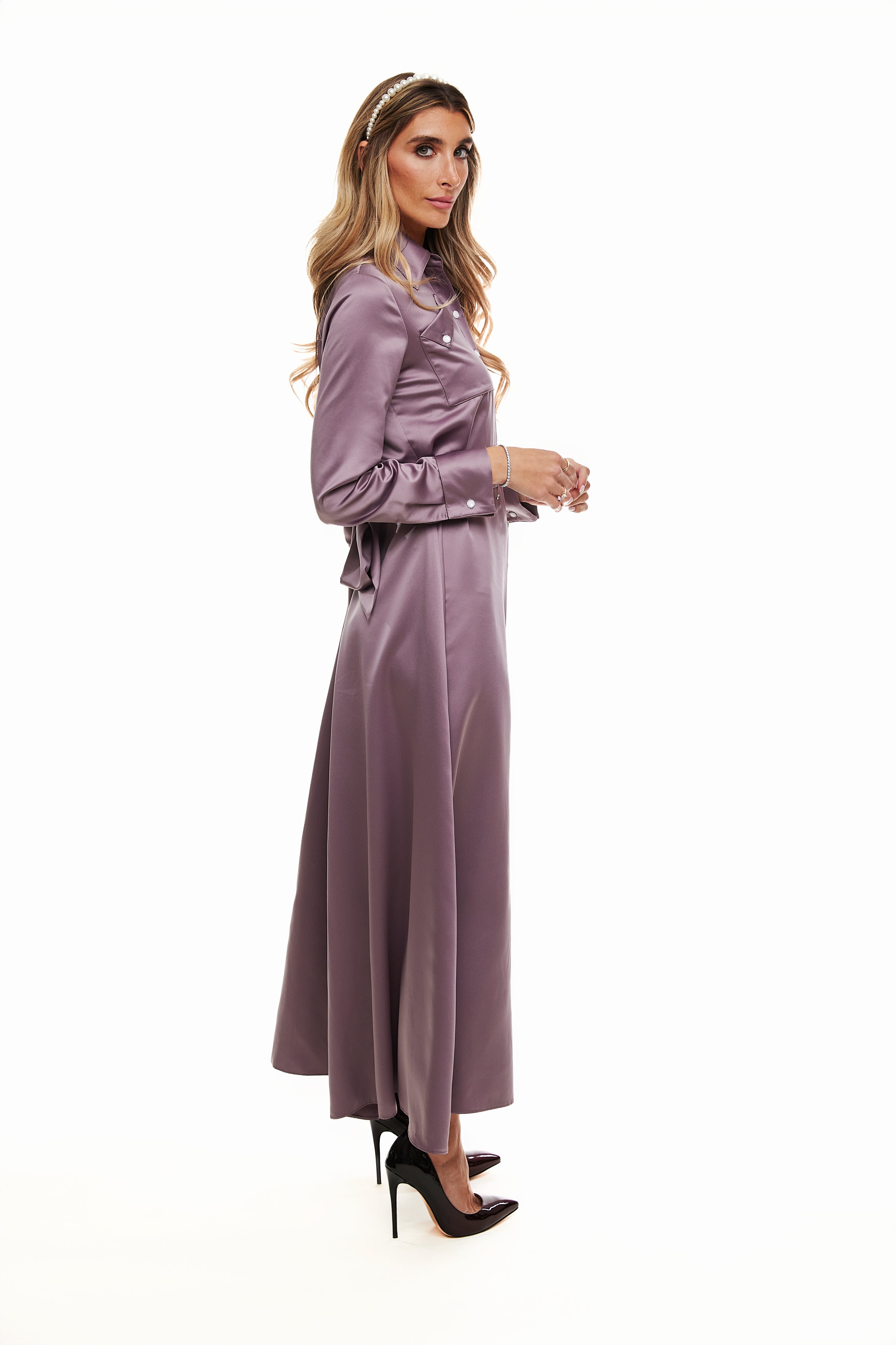 Satin Belted Maxi Dress, Plum – Olivvi World