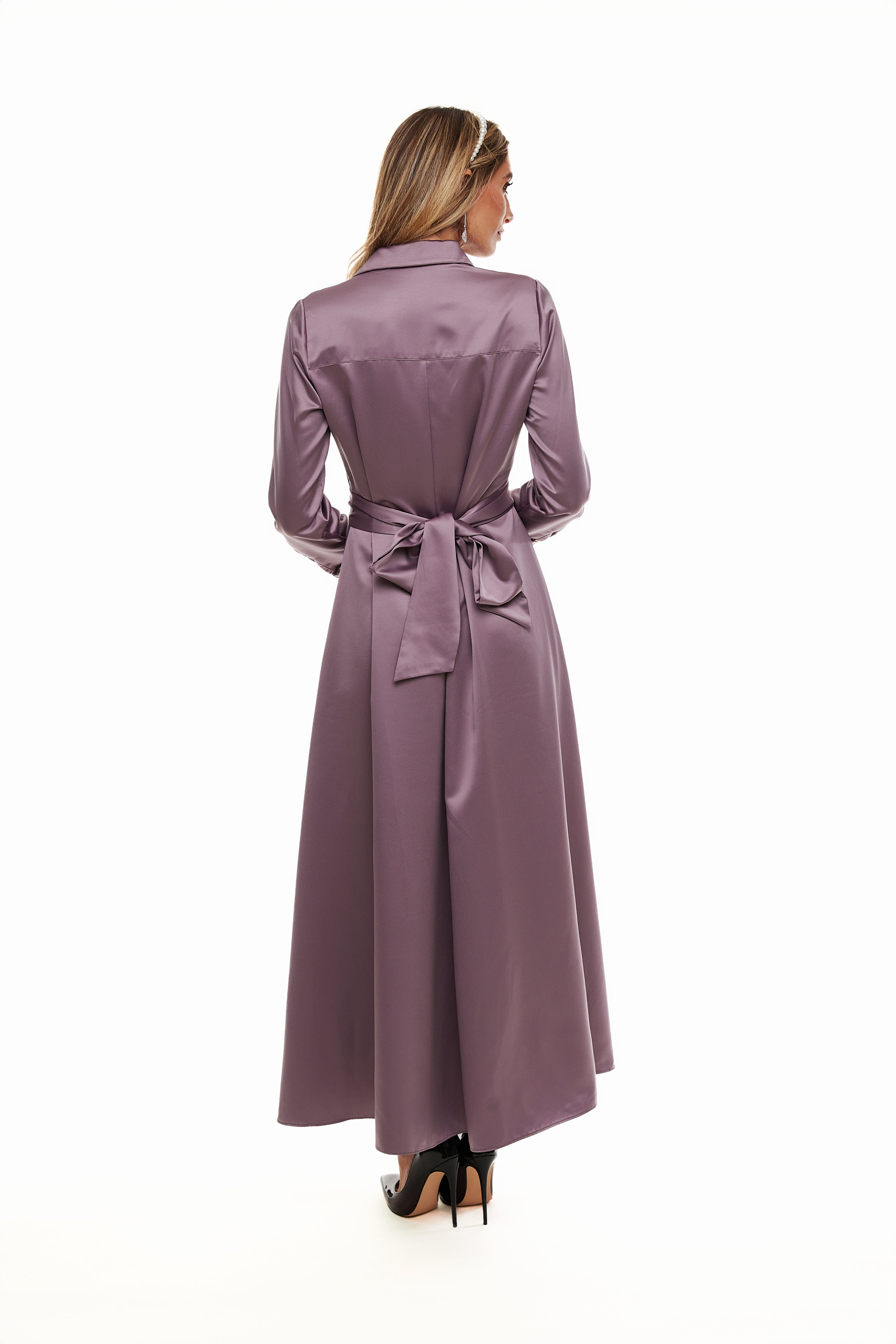 Satin Belted Maxi Dress, Plum – Olivvi World