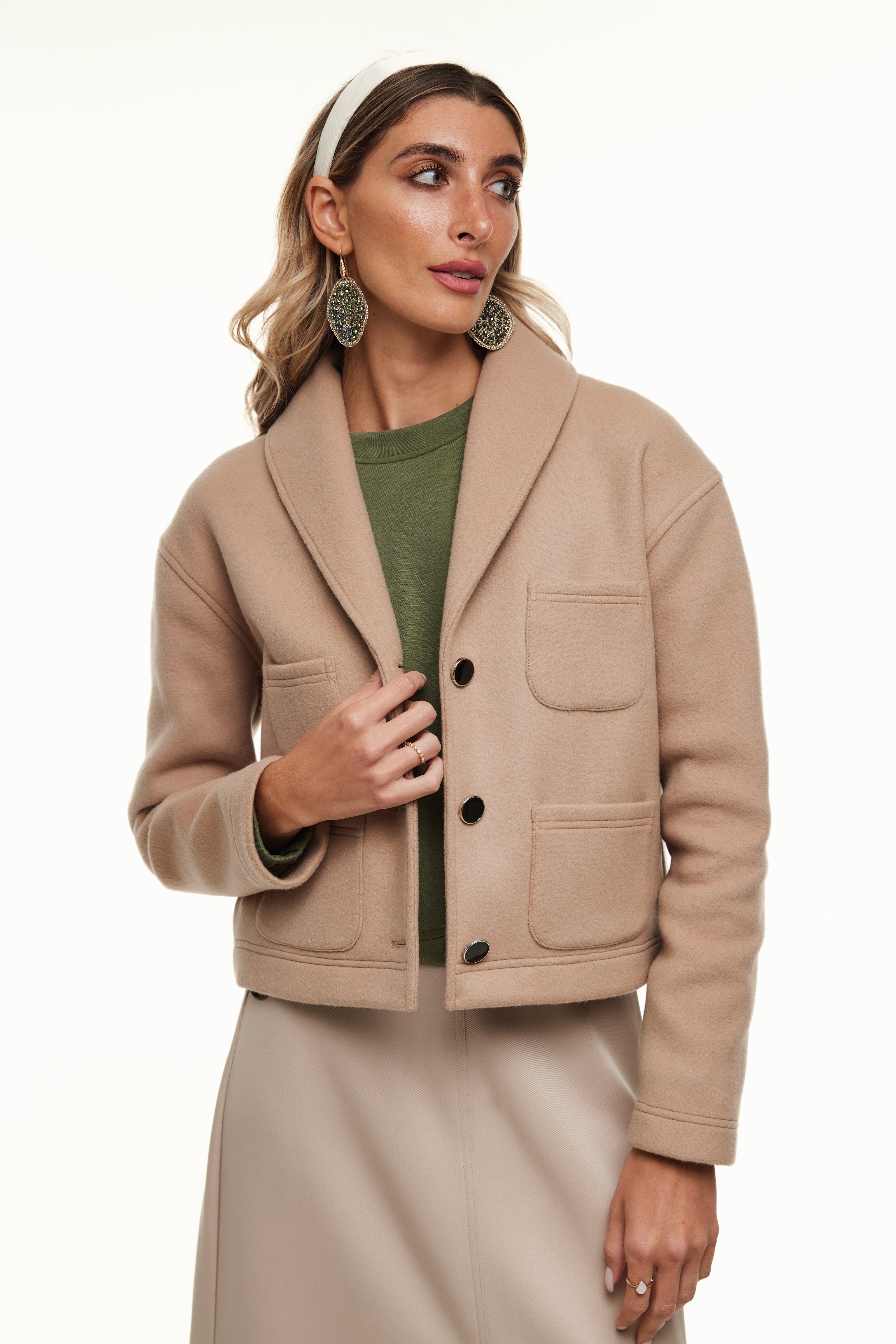 Shawl Collar Women’s Jacket, Camel – Olivvi World