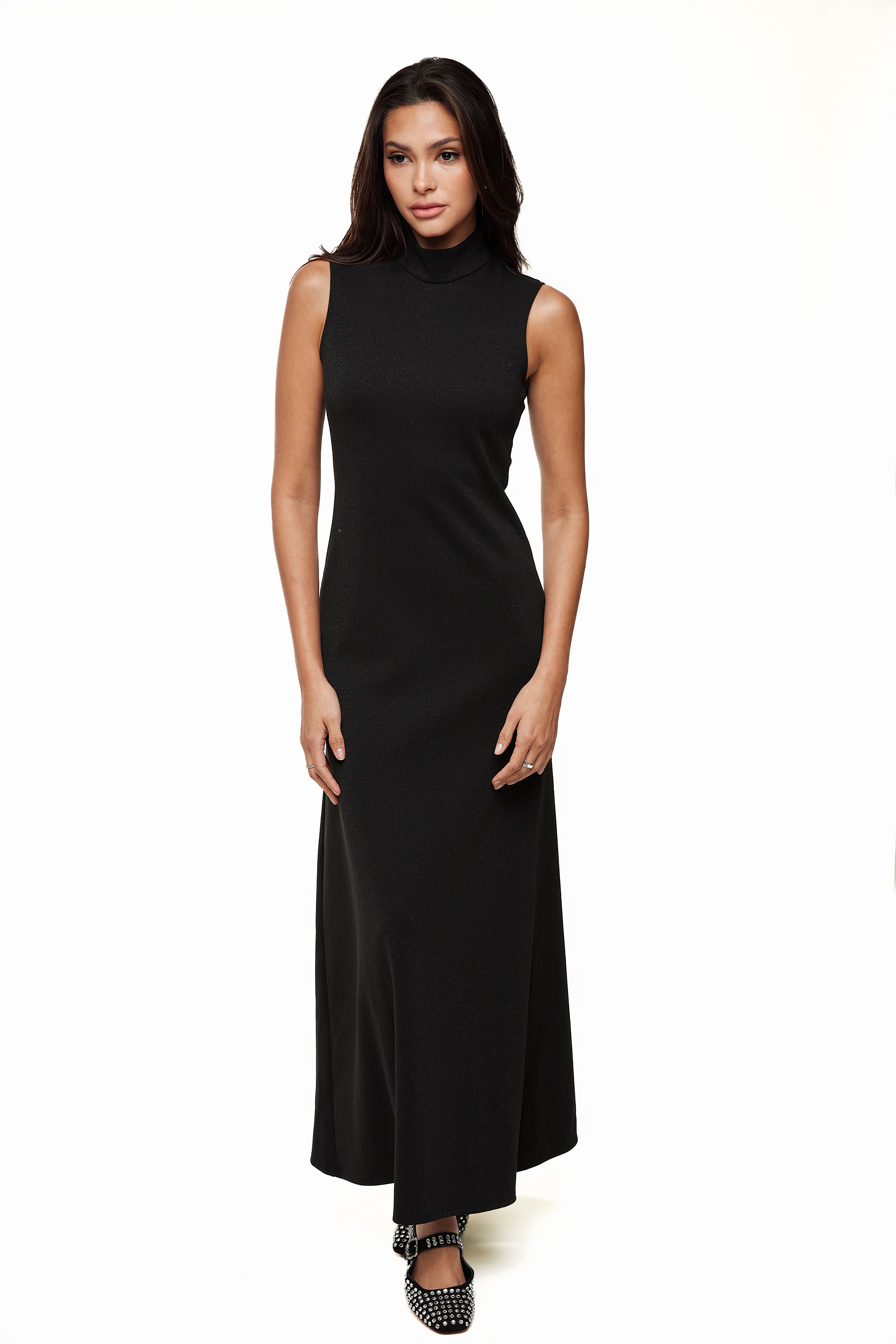 Shimmer Embellished Mock Neck Dress, Black – Olivvi World 